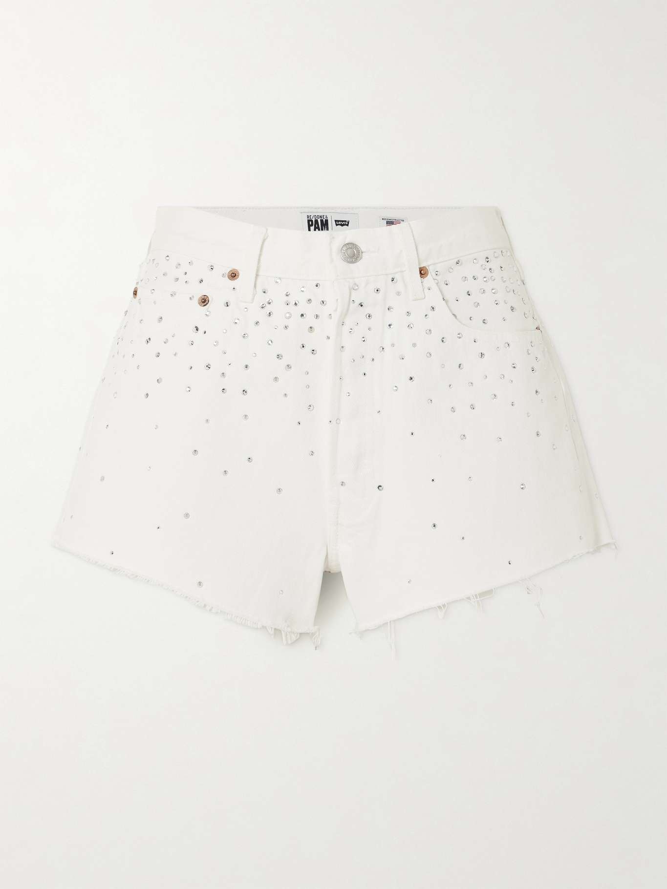 + NET SUSTAIN + Pamela Anderson crystal-embellished denim shorts - 1