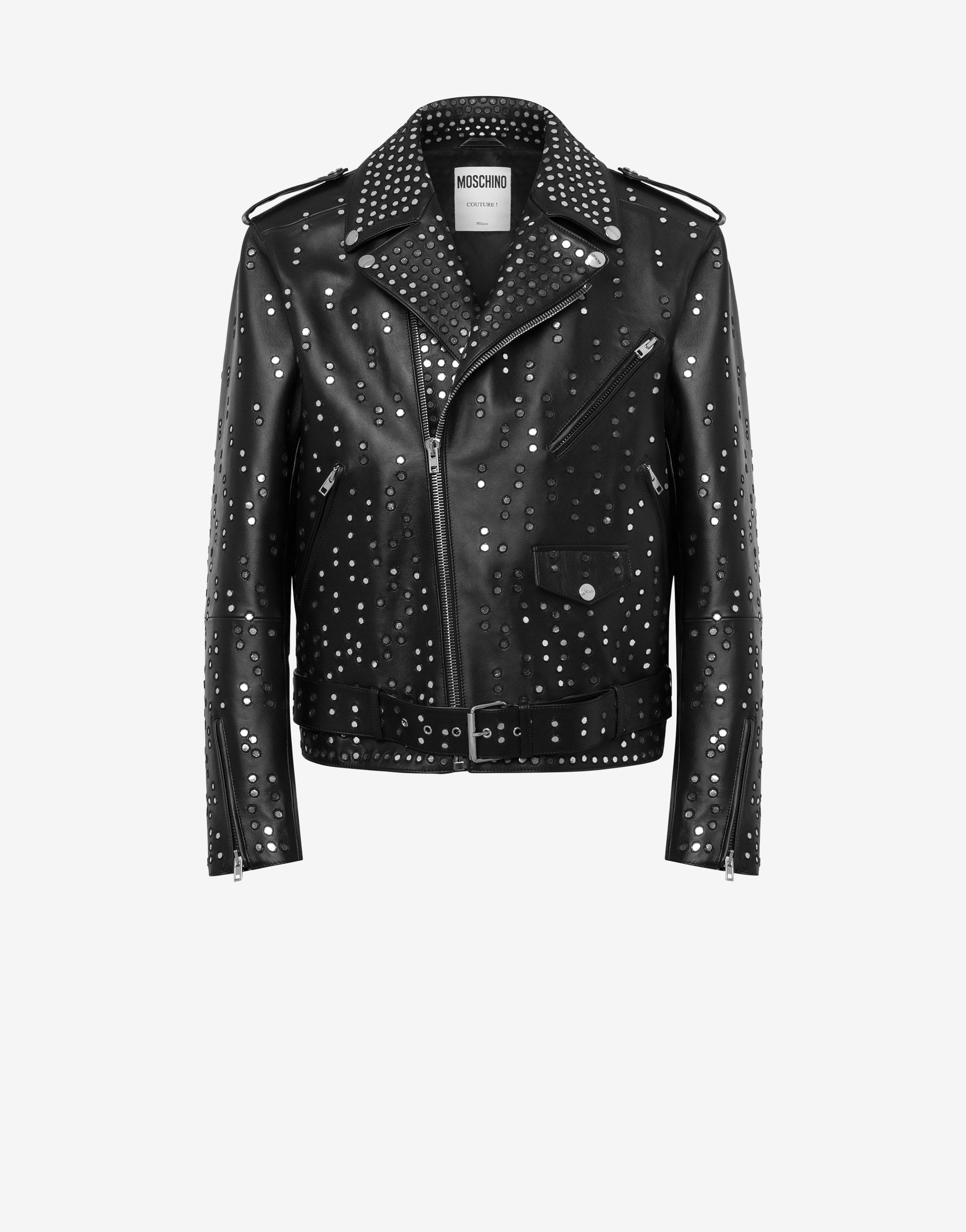 EMBROIDERED MIRRORS NAPPA LEATHER BIKER JACKET - 1