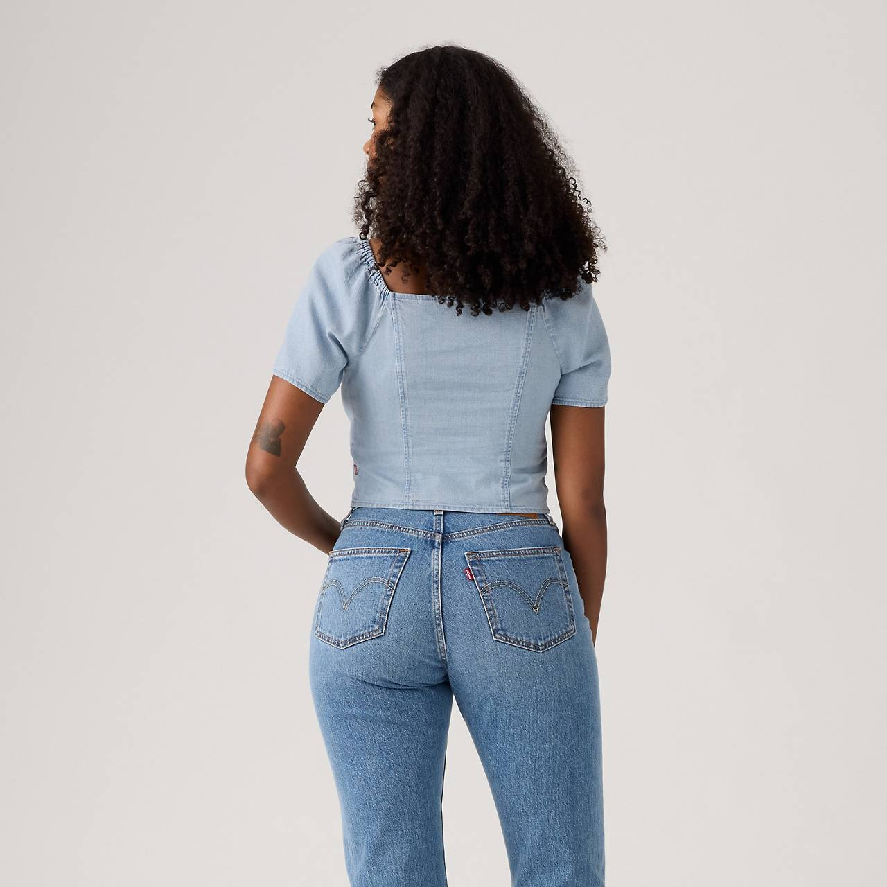 KIERRA SHORT-SLEEVE DENIM BLOUSE - 4