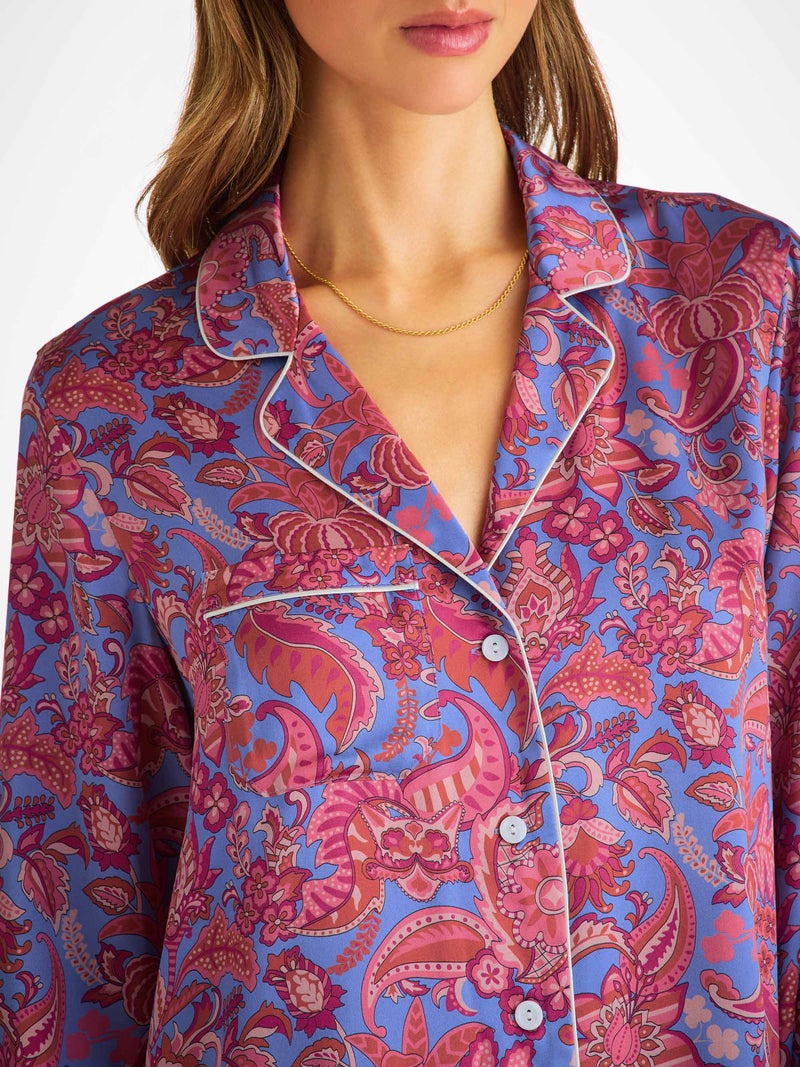 Women's Pajamas Silk Satin Amethyst Jungle Paisley Pattern - 5
