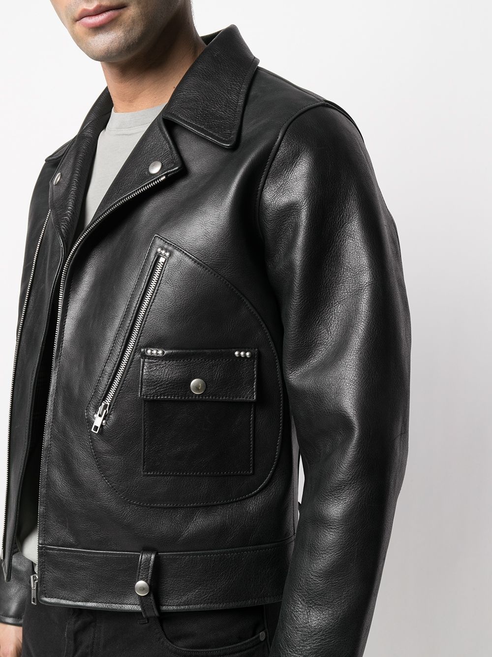 notched-lapel leather jacket - 5