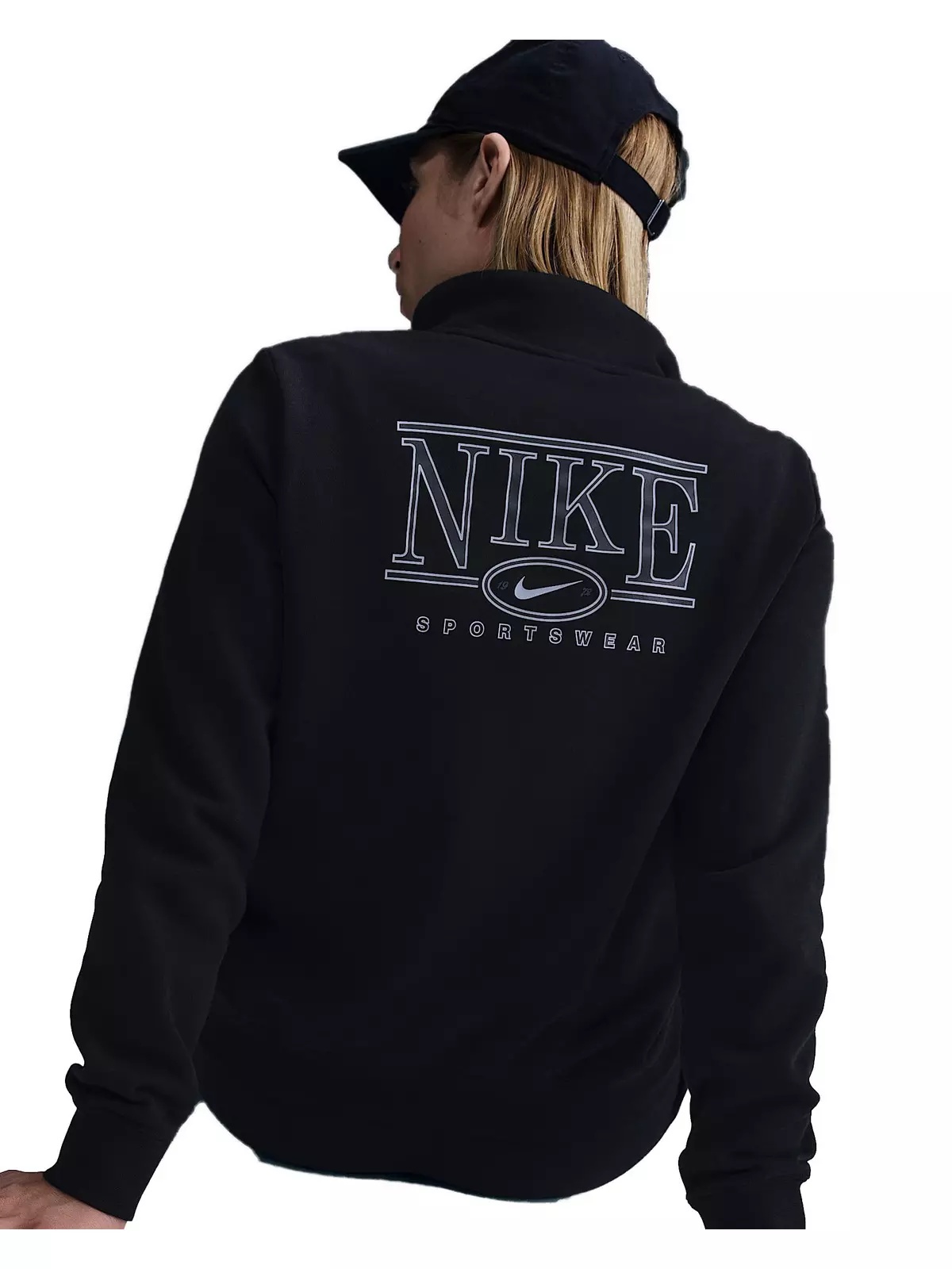 Women's Sportswear Club Fleece Mock-Neck 1/2 Zip Graphic Top - Black - 2