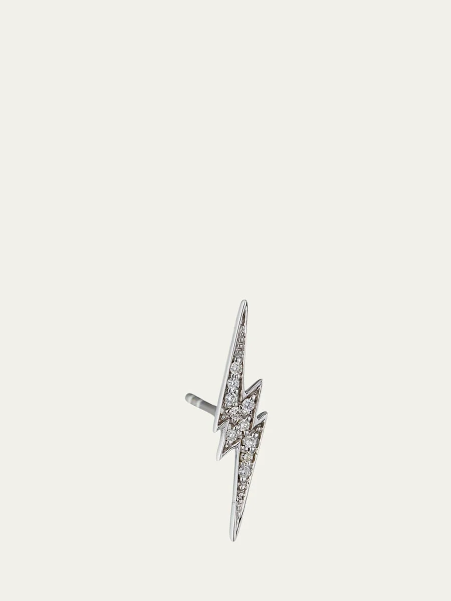 14k White Gold Diamond Lightning Bolt Stud Earring, Single - 1