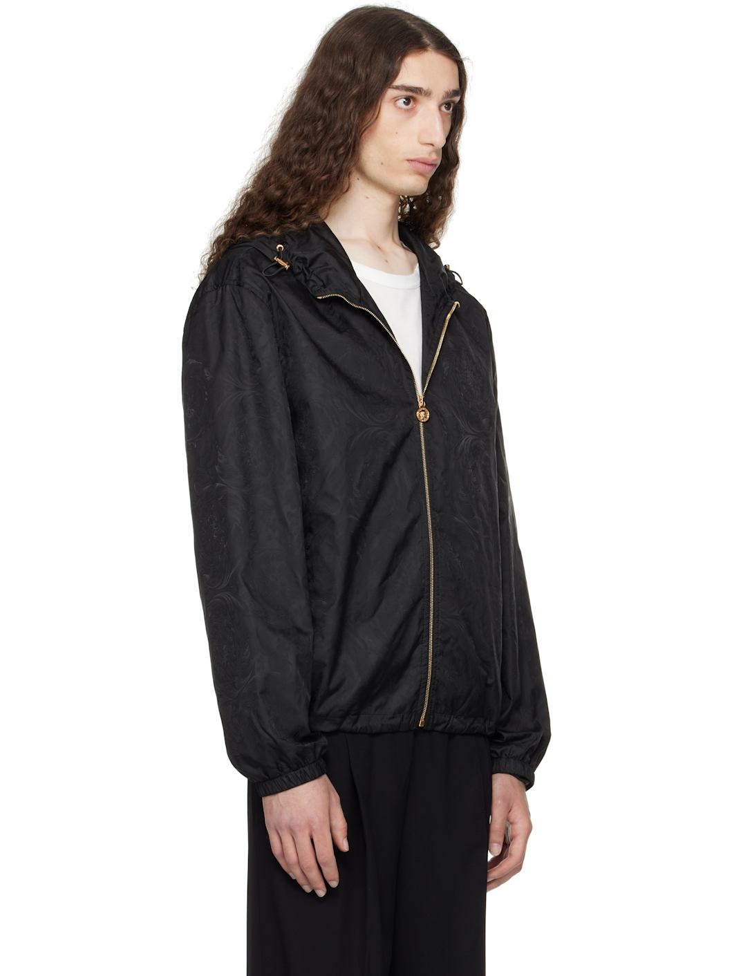 Black Barocco Jacquard Windbreaker Jacket - 2
