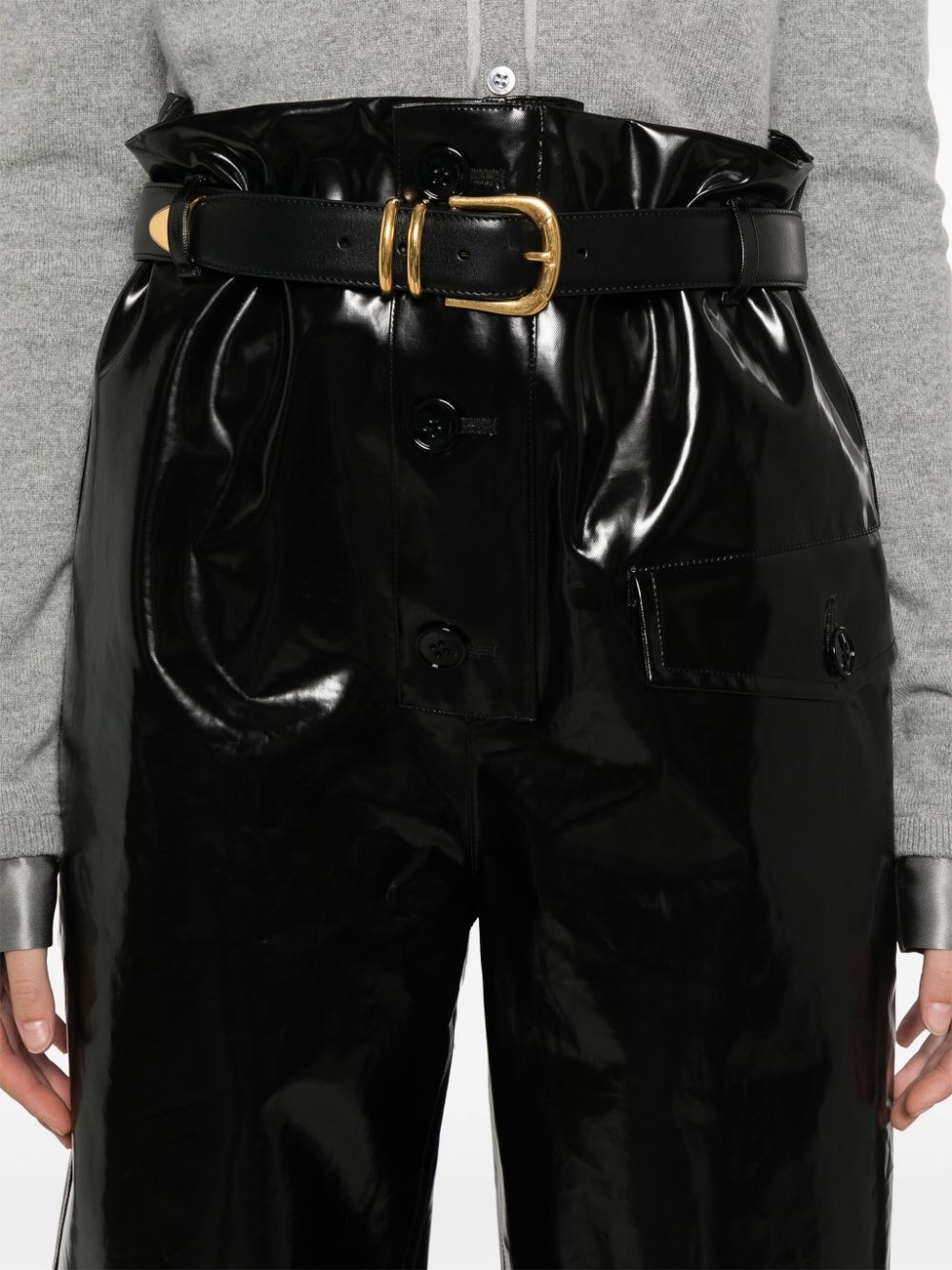 paperbag-waist coated trousers - 5