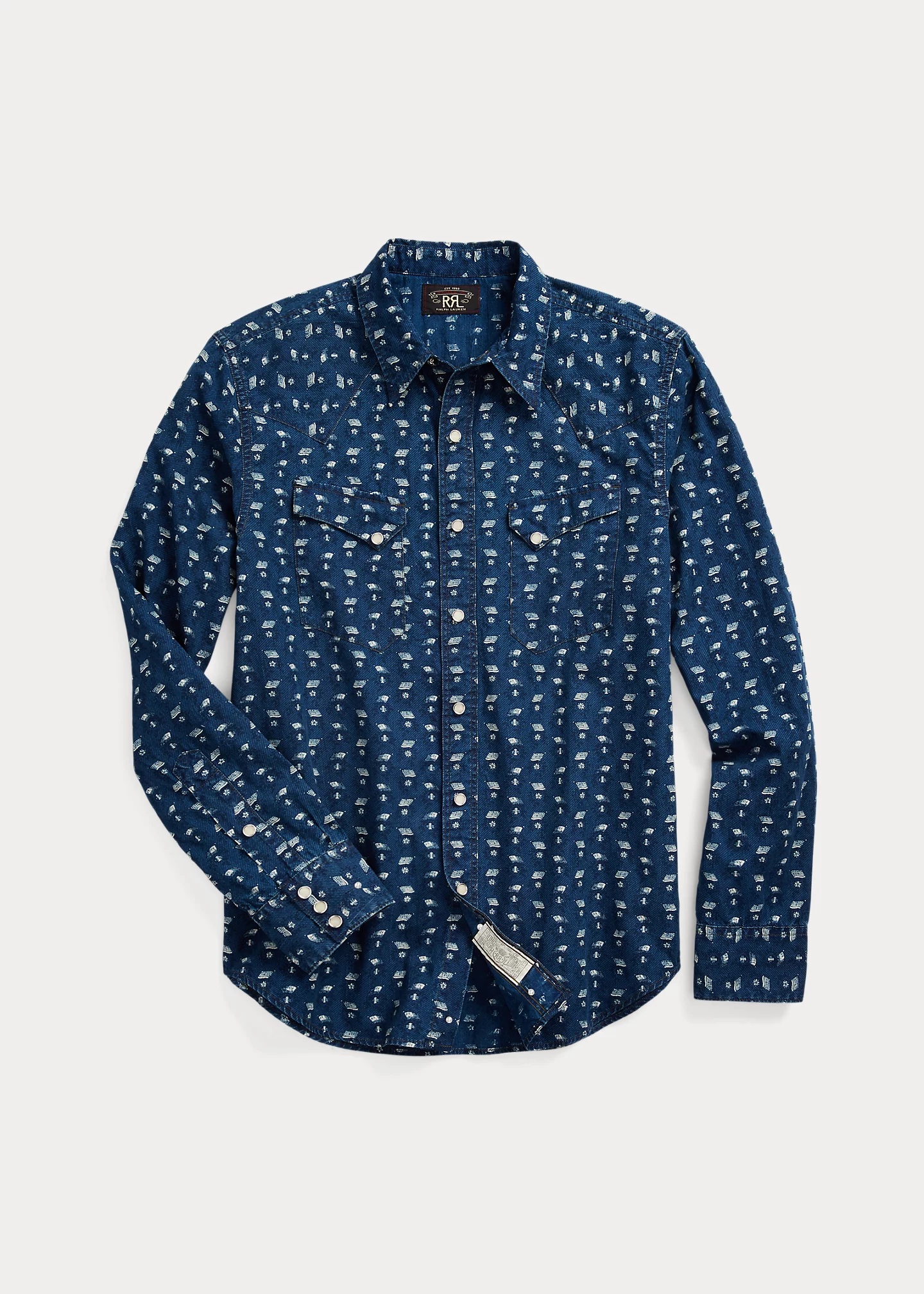 Slim Fit Indigo Print Western Shirt - 1