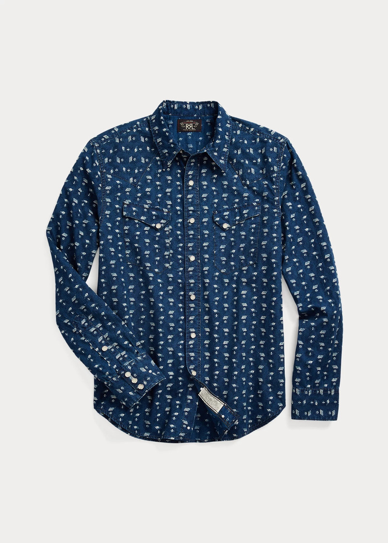 Slim Fit Indigo Print Western Shirt 1