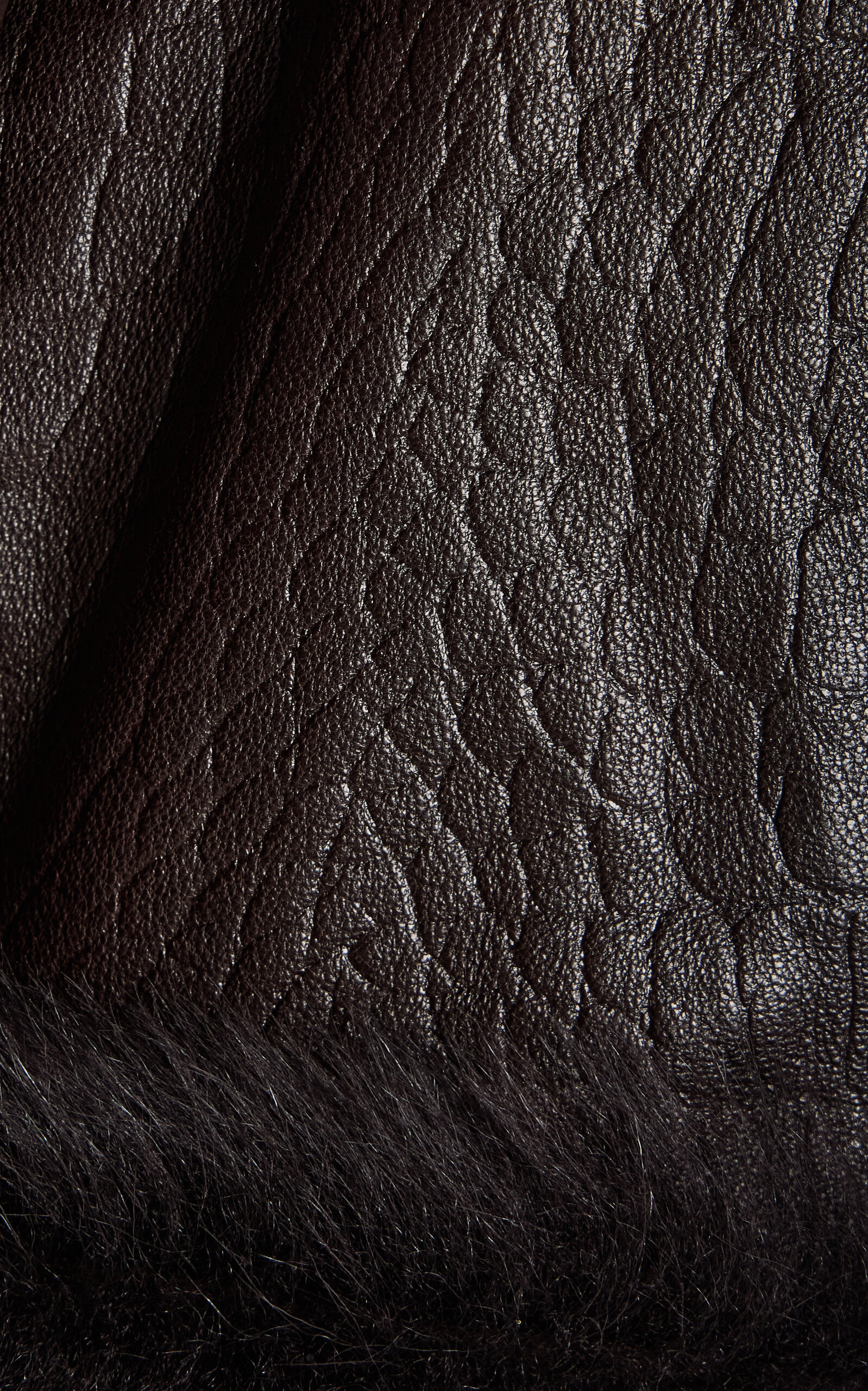 Sabine Shearling-Trimmed Croc-Effect Leather Coat brown - 5