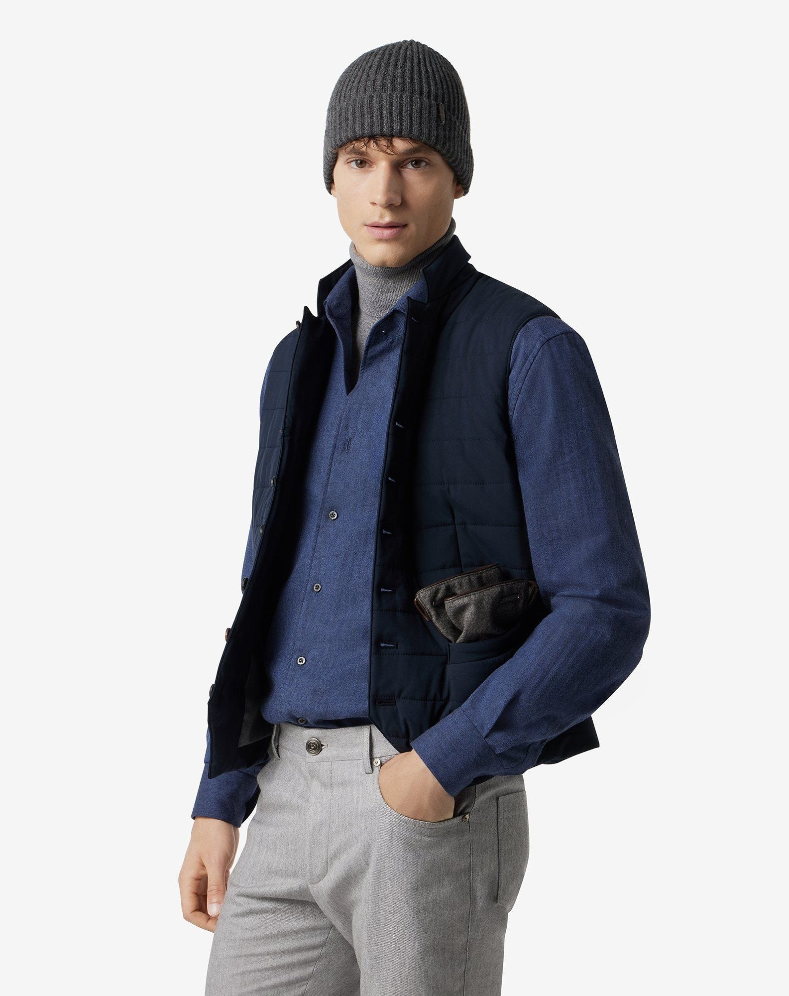 Blue padded techno poplin gilet - 2