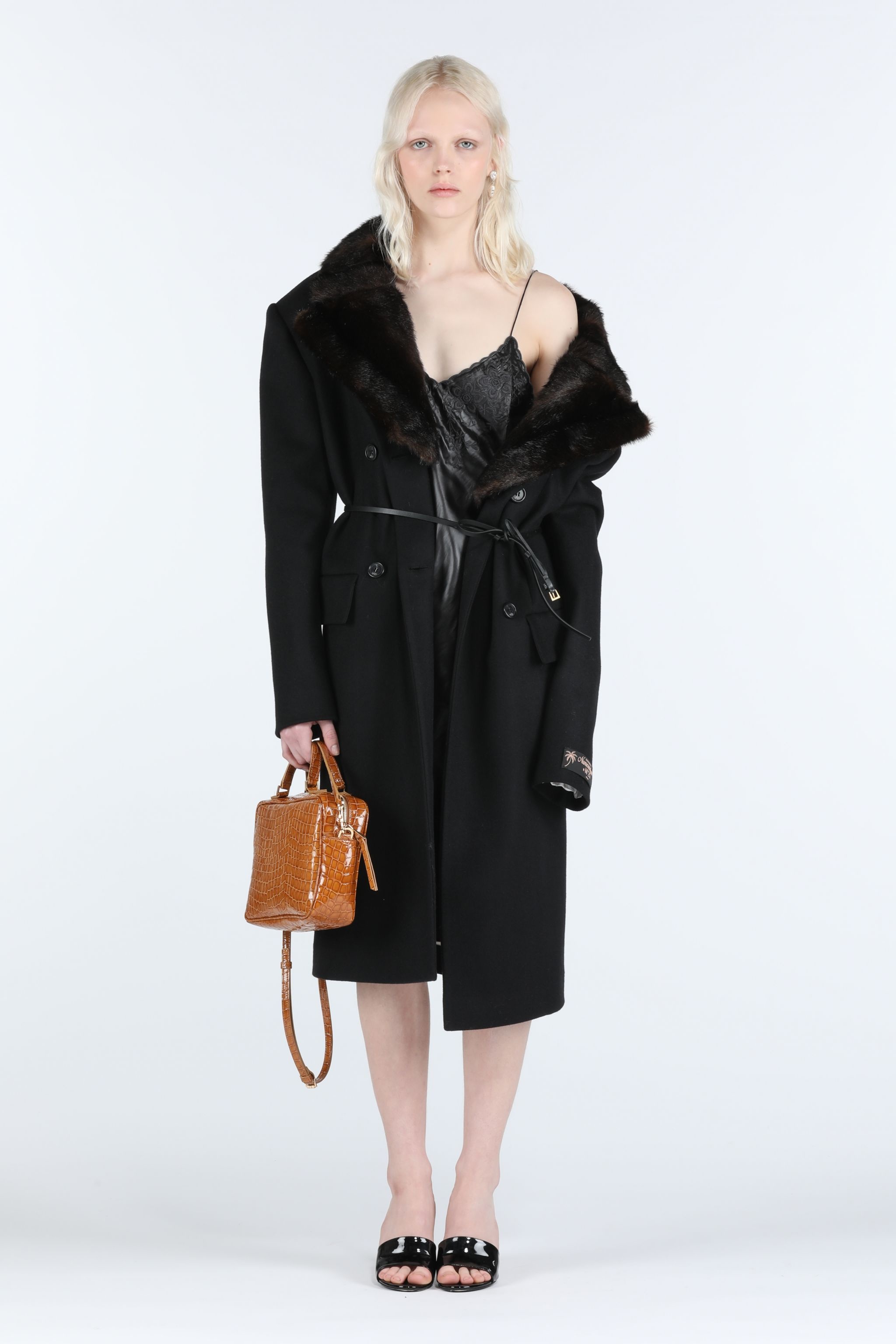 FAUX FUR-TRIM DOUBLE-BREASTED COAT - 4