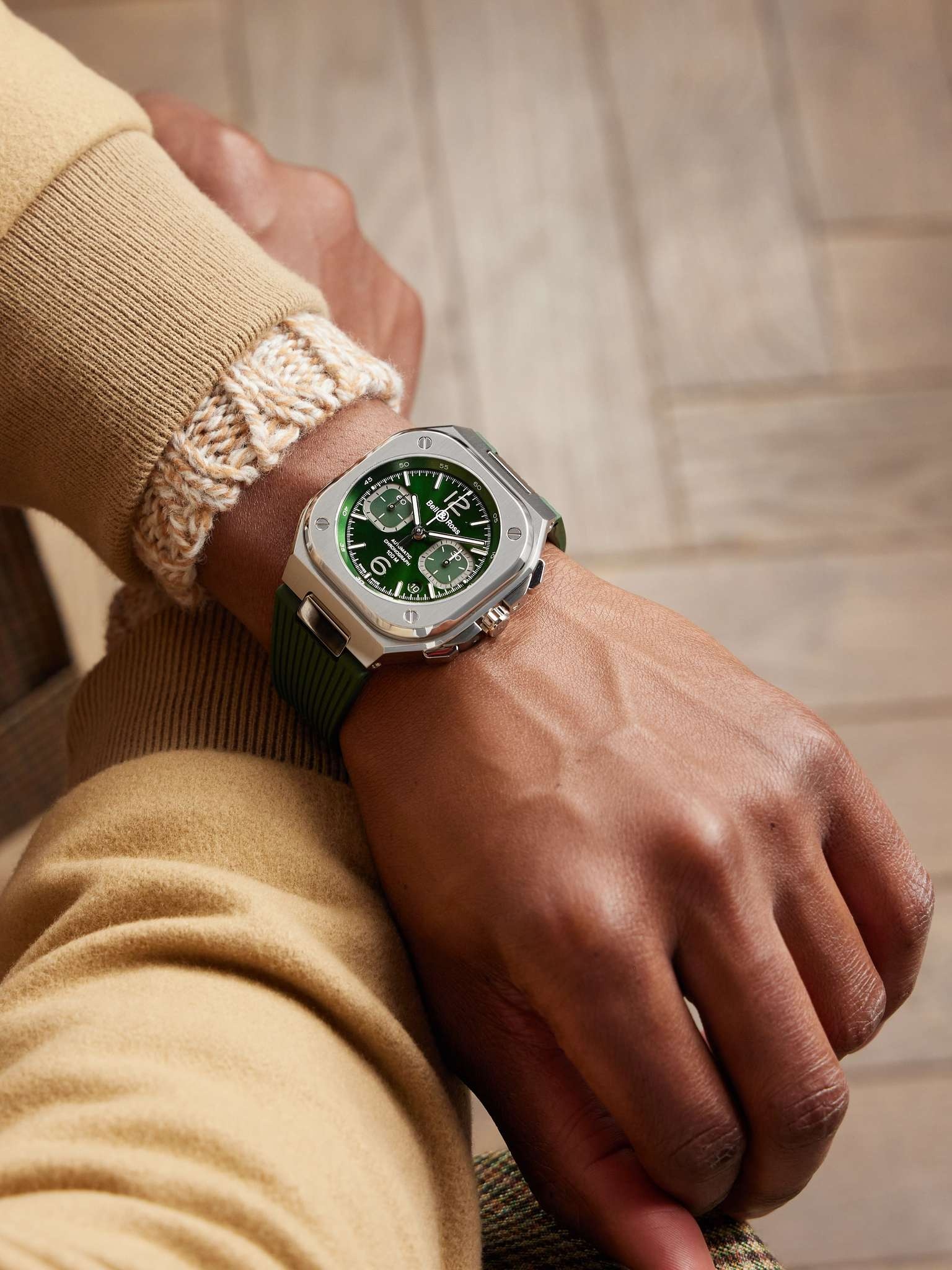 BR 05 Automatic Chronograph 42mm Stainless Steel and Rubber Watch, Ref. No. BR05C-GN-ST/SRB - 2