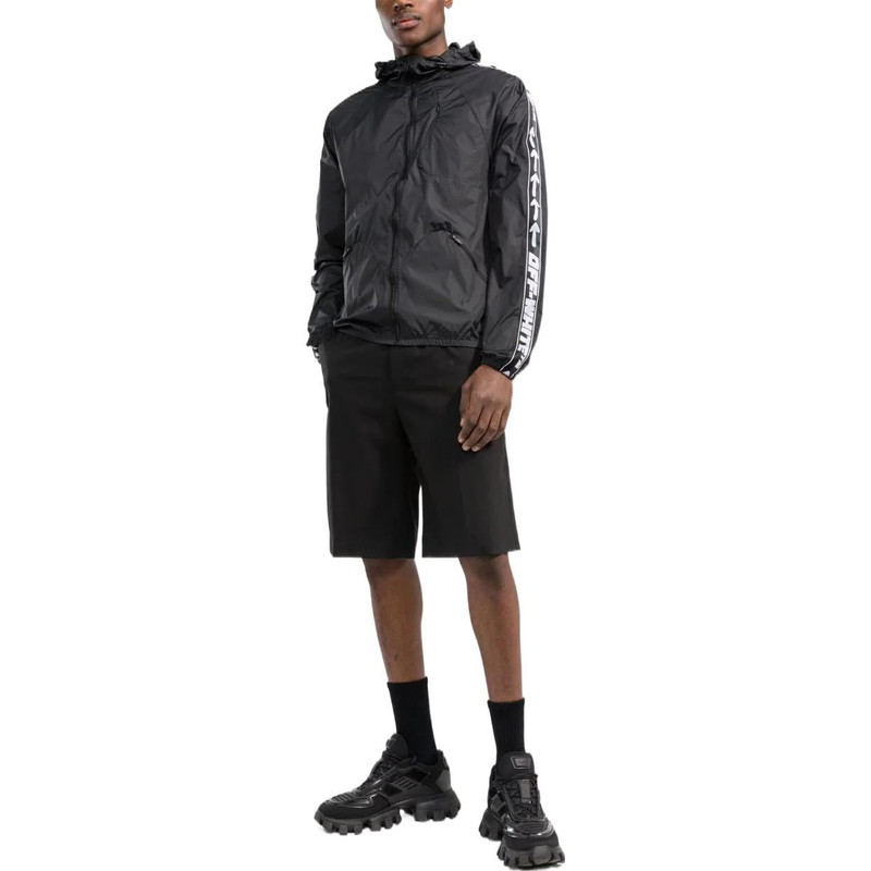 Off-White Men's Off-White SS22 Splicing Retro Sports Logo Jacquard Zipper Hooded Jacket Black OMVL014C99FAB001 outlook