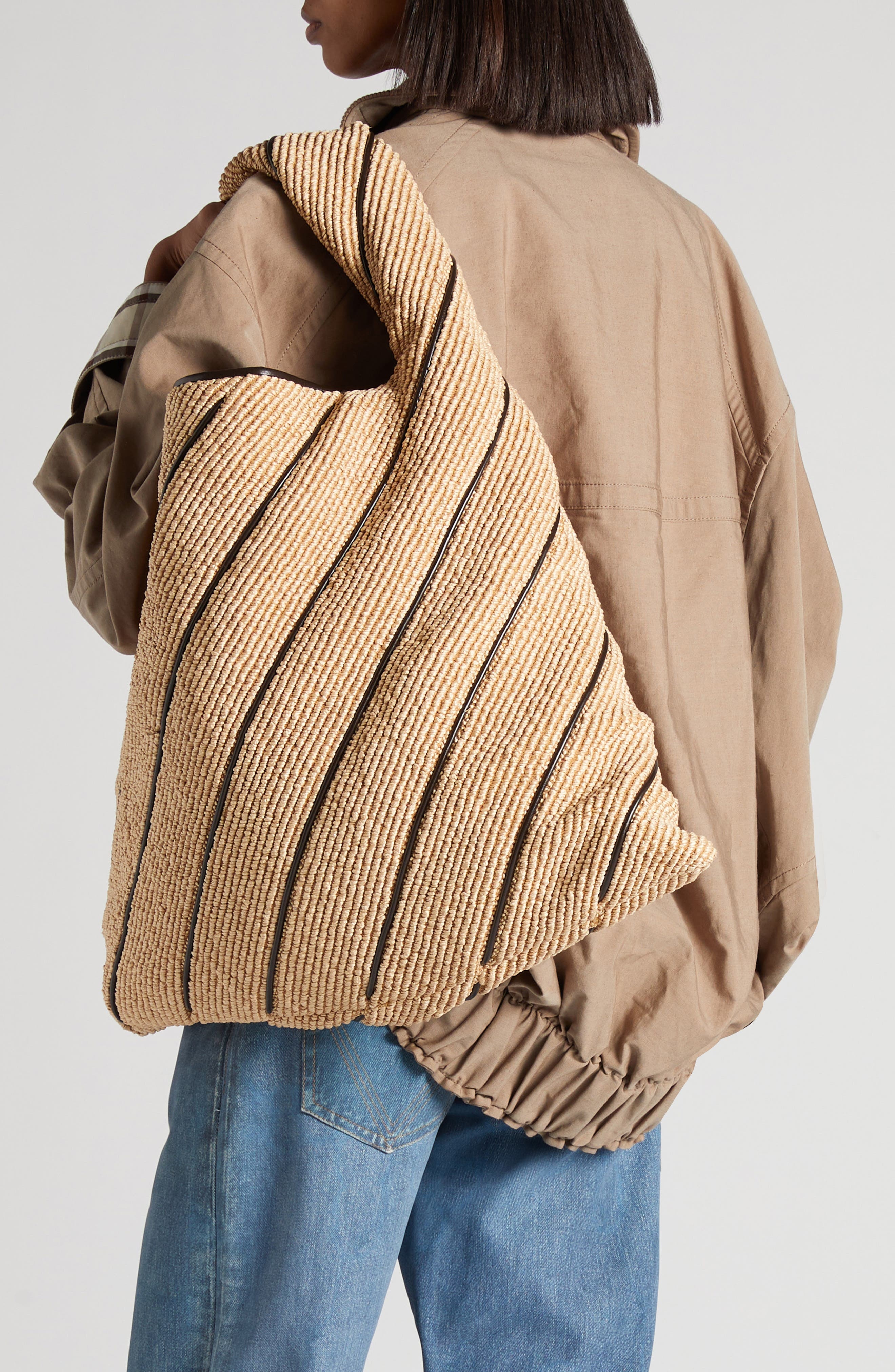 Bottega Veneta Large Hop Stripe Raffia Hobo Bag in 9249 Natural-Fondant at Nordstrom - 8