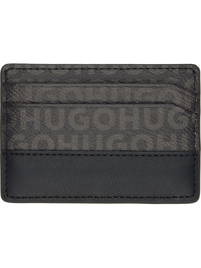 HUGO Black Stacked-Logo Card Holder outlook