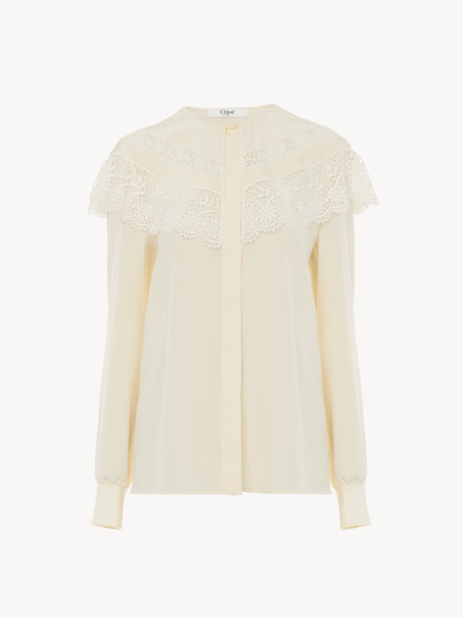 GATHERED BLOUSE IN CRÊPE DE CHINE & LACE - 2