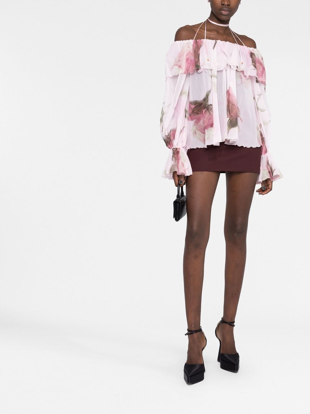 ruffled-trim floral-print blouse - 2