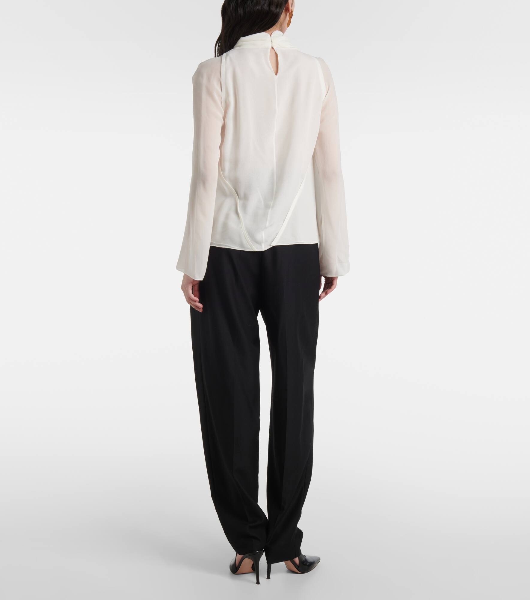 Cara draped high-neck silk top - 3