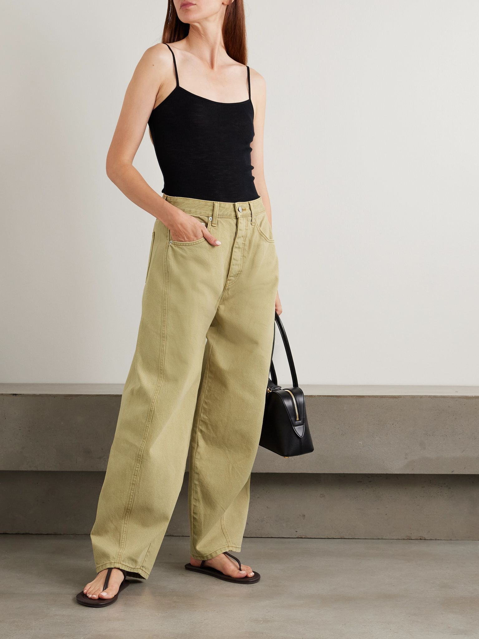 Paneled mid-rise wide-leg organic jeans Sand - 2
