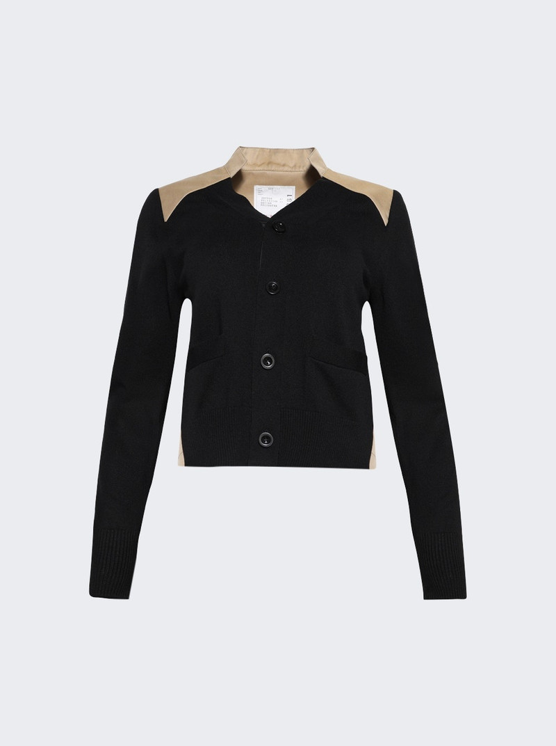 Cotton Gabardine X Knit Cardigan Black And Beige - 1