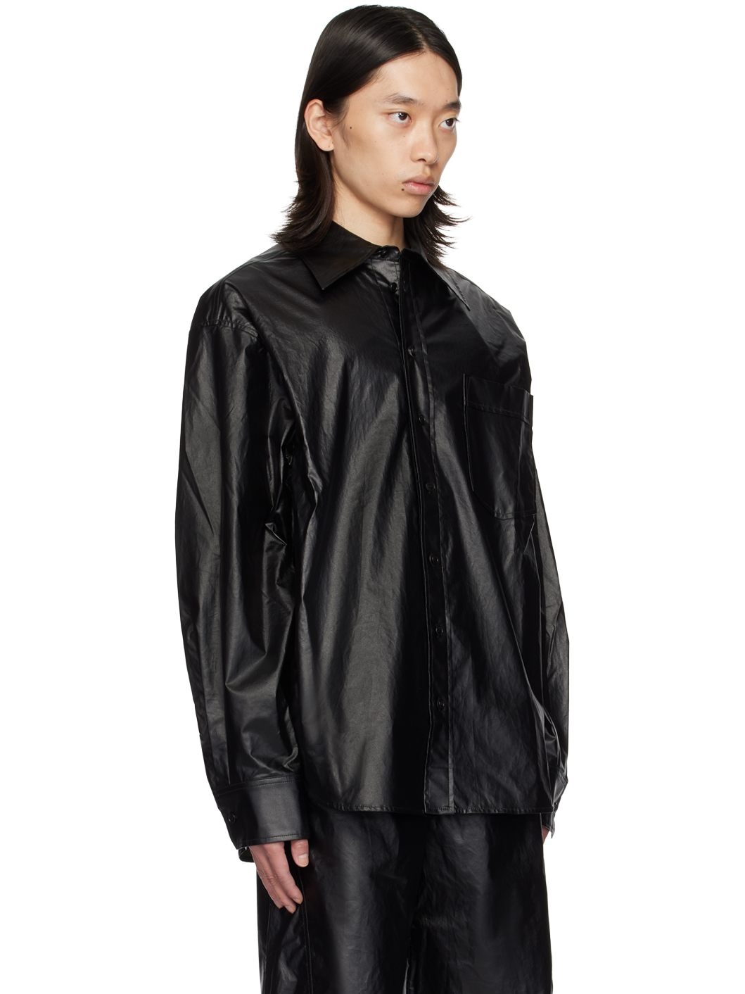 Black Oversized Faux-Leather Shirt - 2