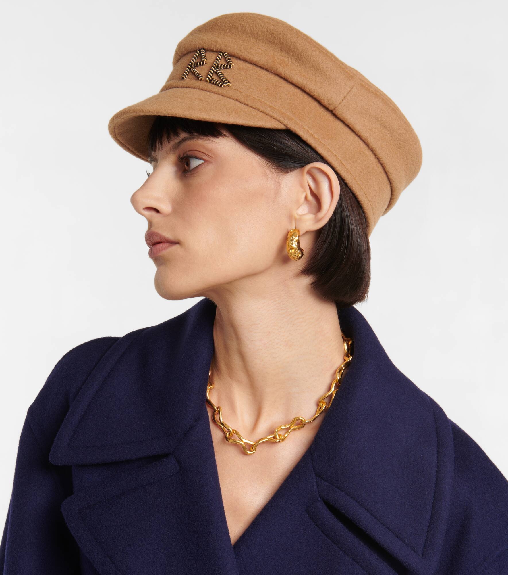 Embroidered wool baker boy hat - 3