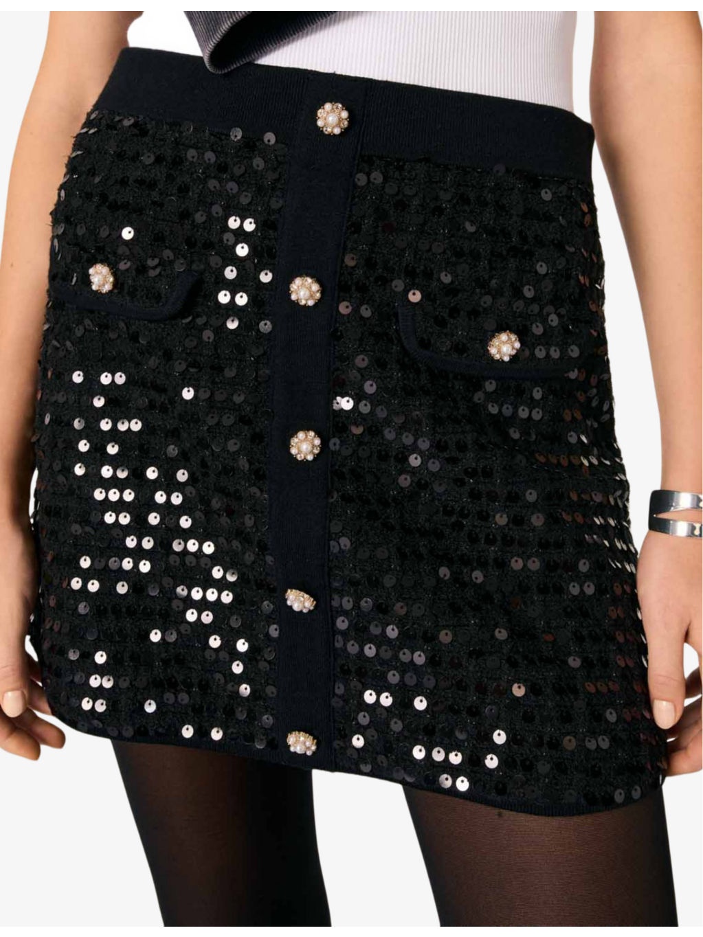 Sequin-embellished button-down high-rise knitted mini skirt - 5