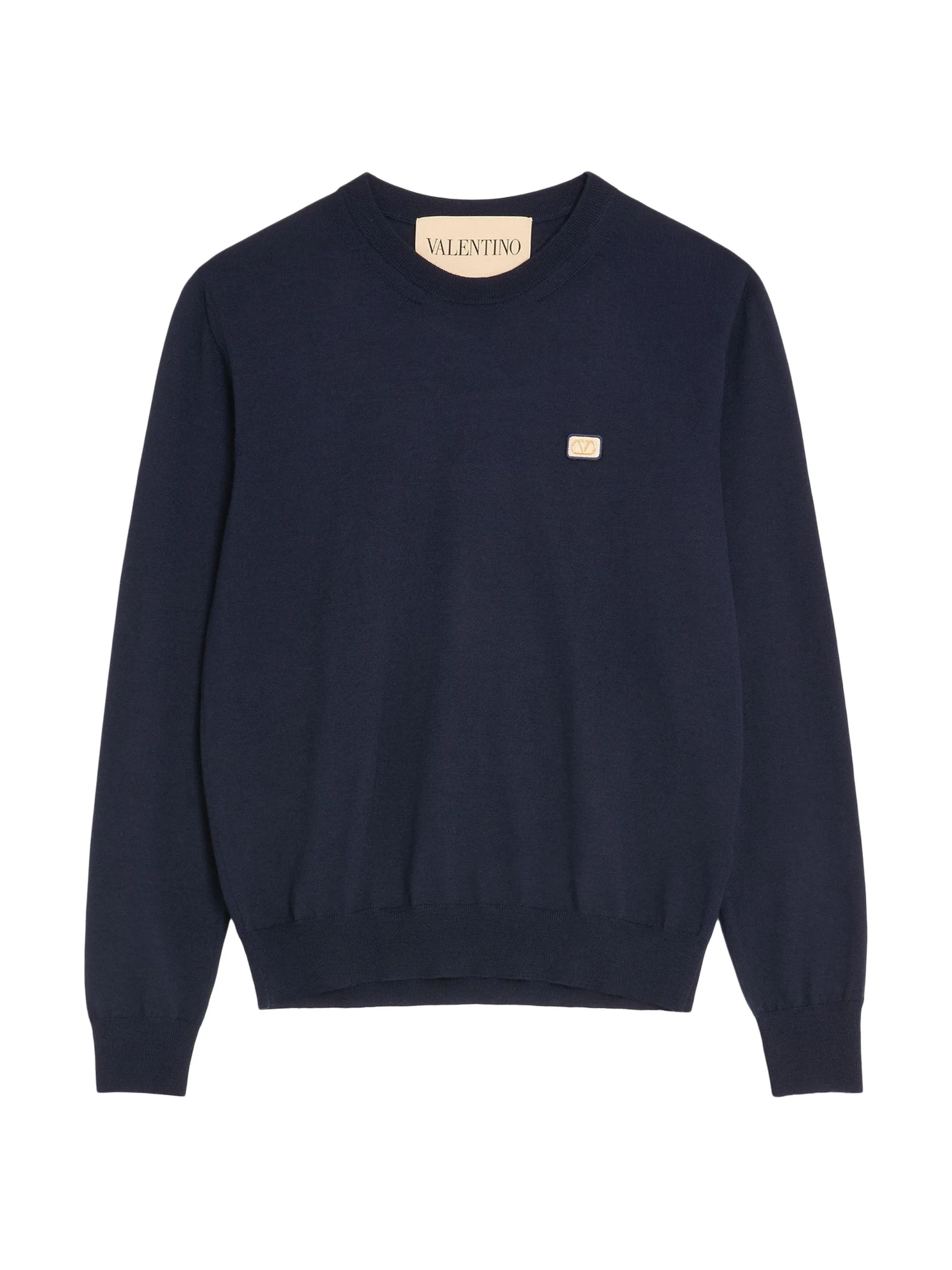 Men's Wool Sweater with Vlogo Patch - Navy - 1