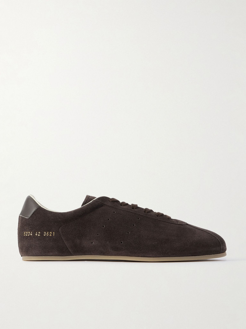 Driving Lo Profile Leather-Trimmed Suede Sneakers Brown 1