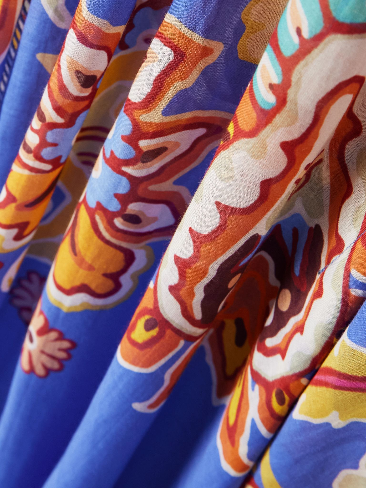 Printed cotton and silk-blend voile kaftan Blue - 4
