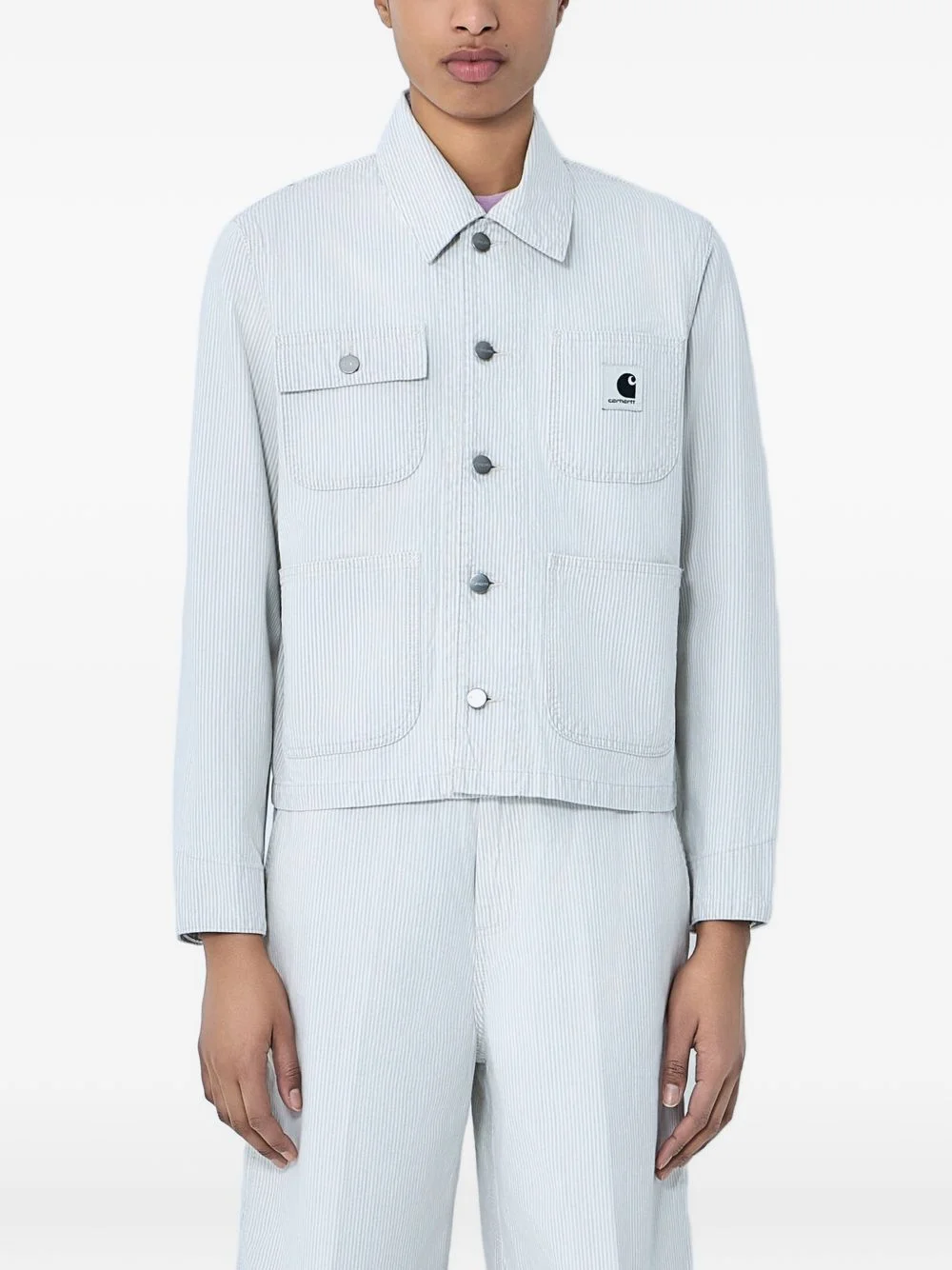 logo-patch buttoned jacket - 1