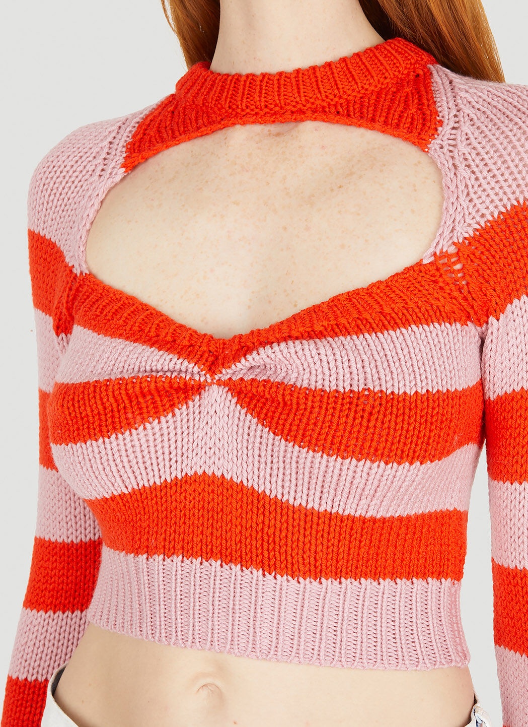 Cut Out Striped Knit Top - 5