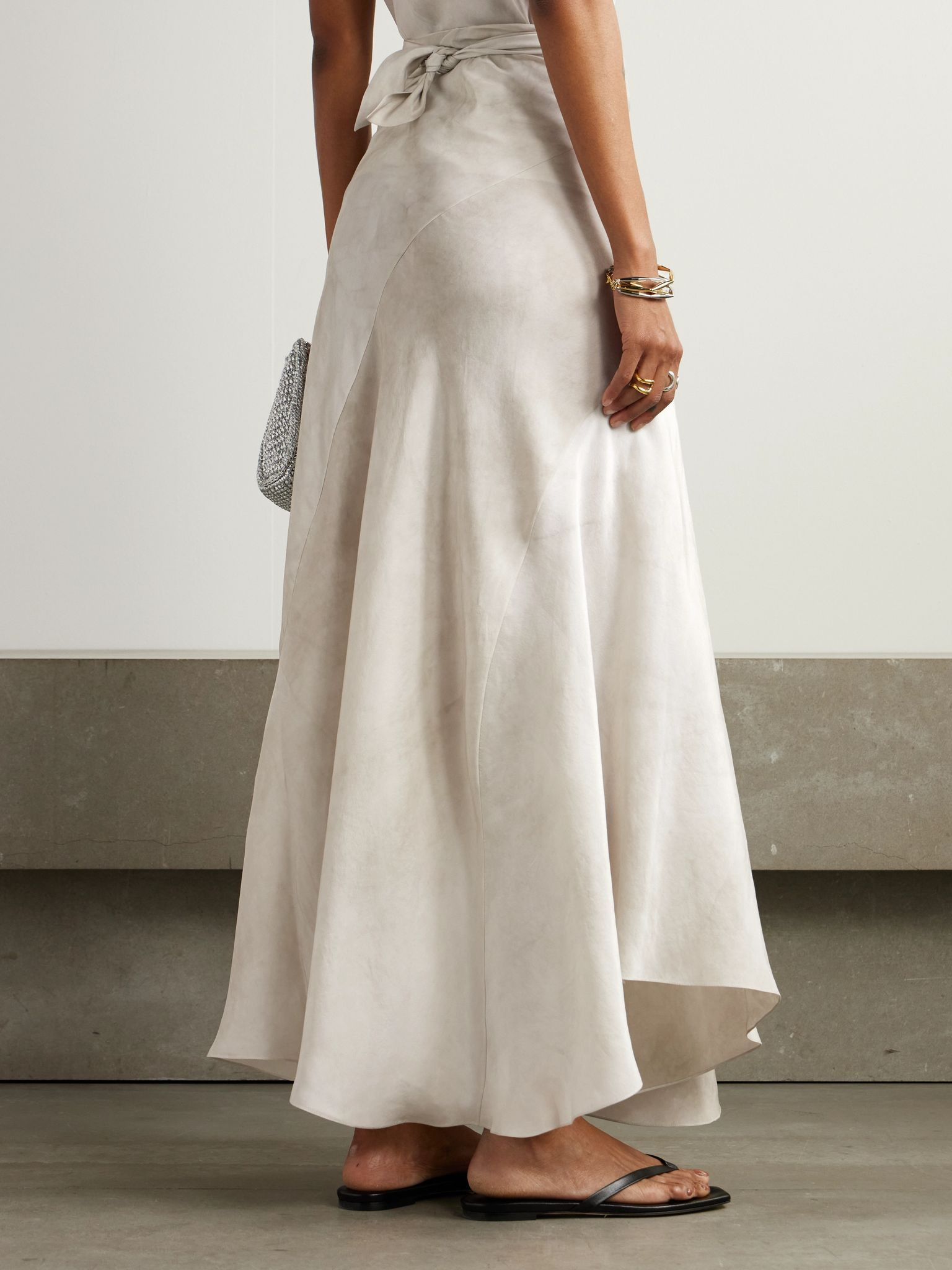Dali asymmetric paneled silk maxi skirt Cream - 3