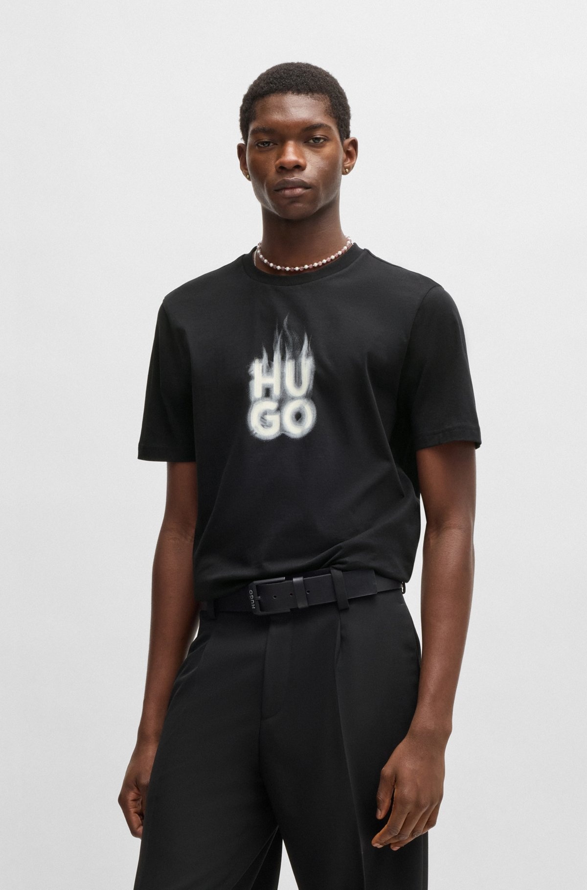 COTTON-JERSEY T-SHIRT WITH STACKED SMOKE LOGO - 2