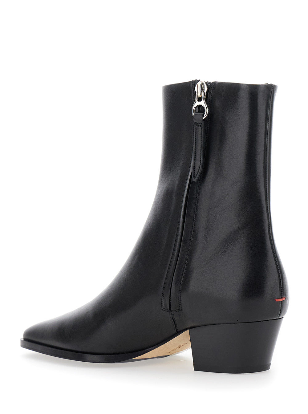Aeyde Women 'Baba' Black Ankle Boots With Low Block Heel And Side Zip Closure In Leather Woman - 3