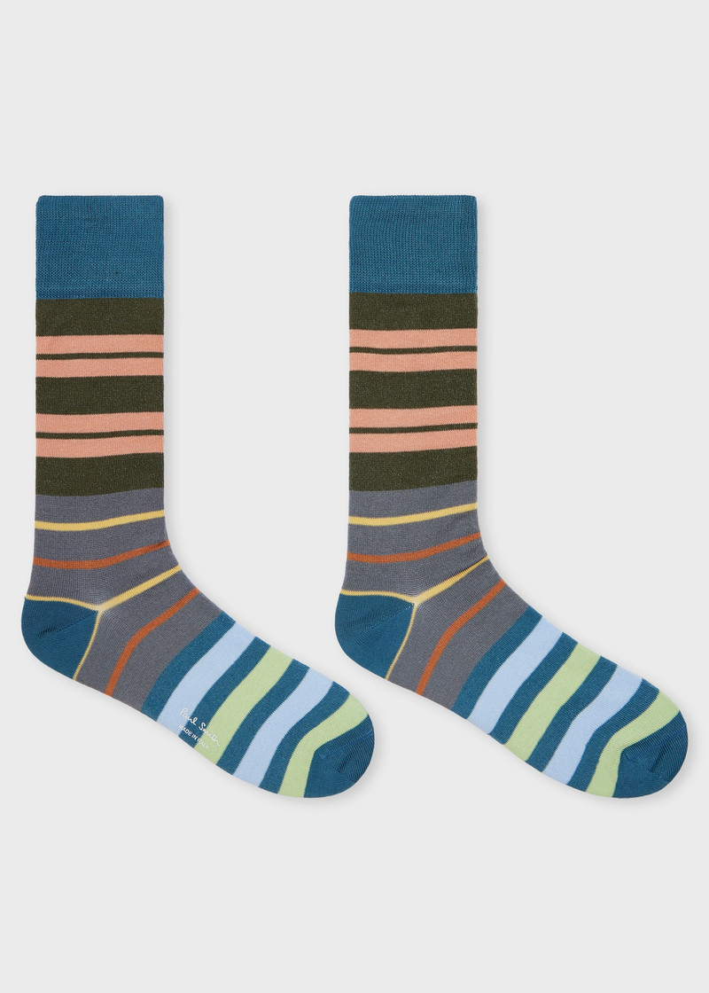 Paul Smith Blue Mixed Block Stripe Socks outlook
