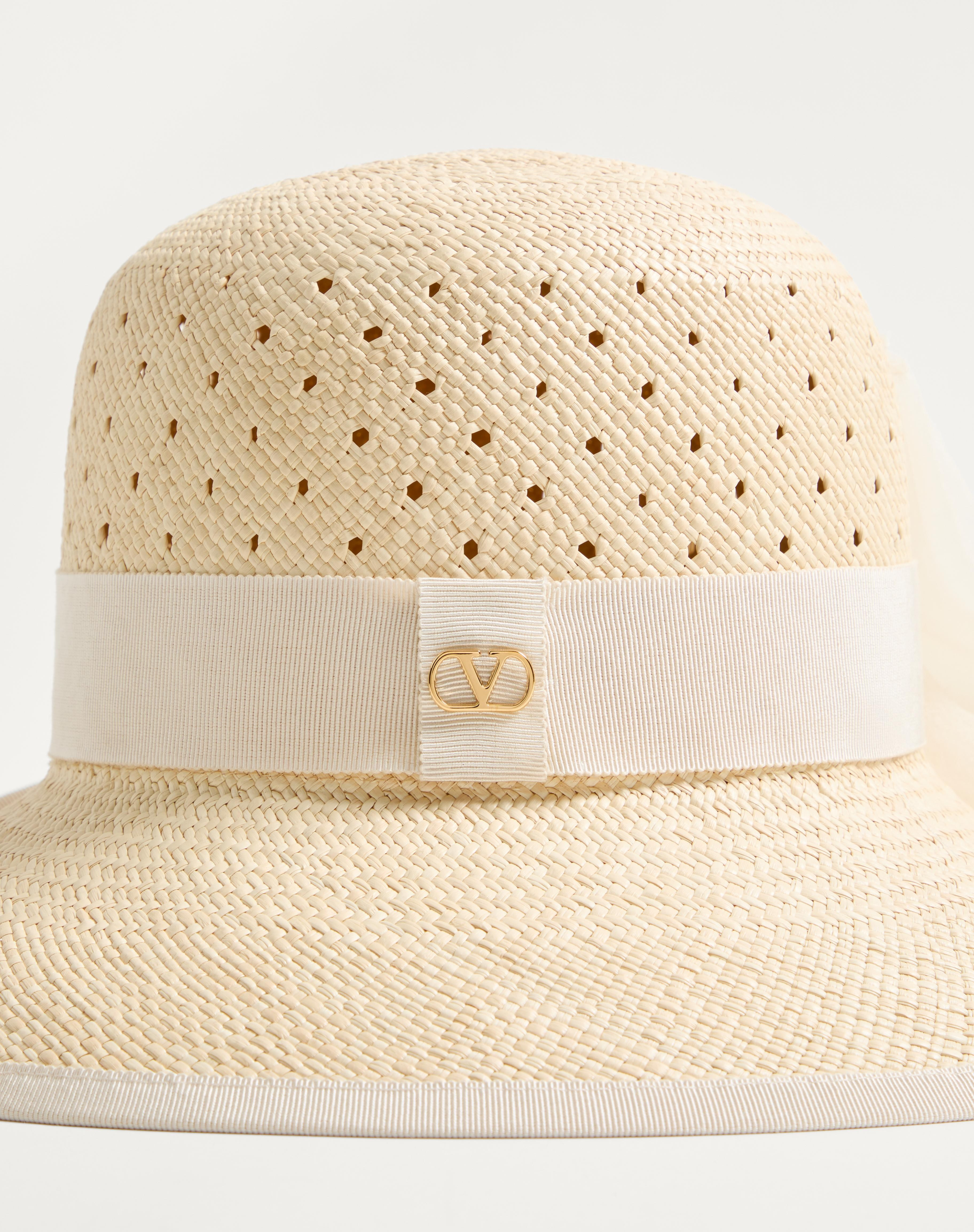 VLOGO SIGNATURE HAT IN PERFORATED PANAMA WITH ORGANZA BOW - 5