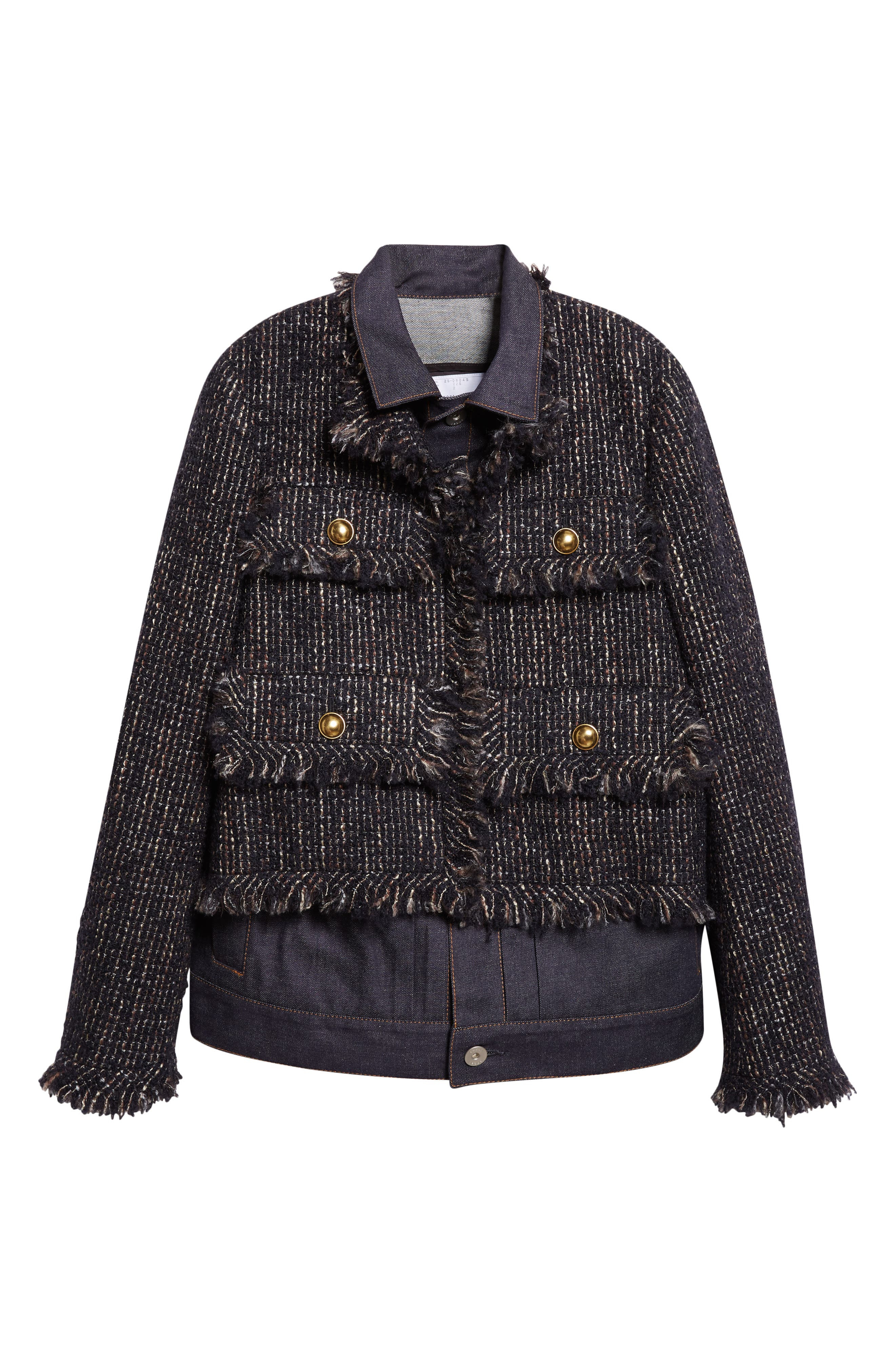 Sacai Tweed & Denim Layered Jacket in Navy/Indigo at Nordstrom - 7