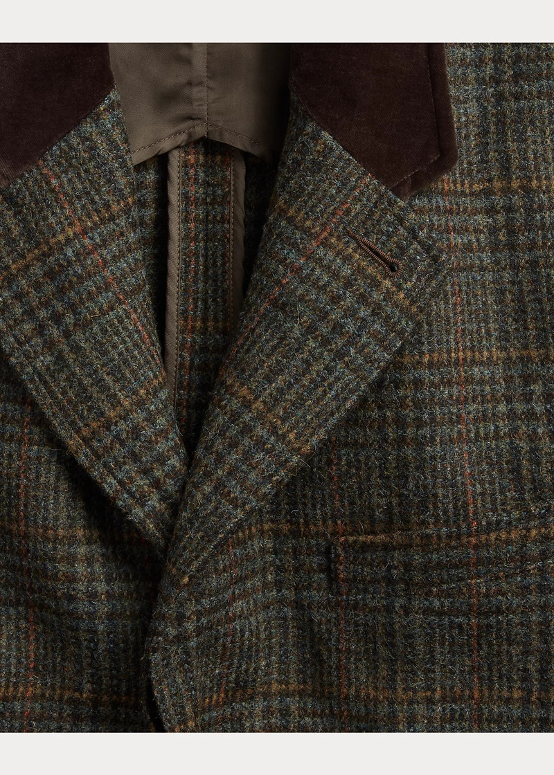 Velvet-Collar Plaid Shetland Wool Coat 9