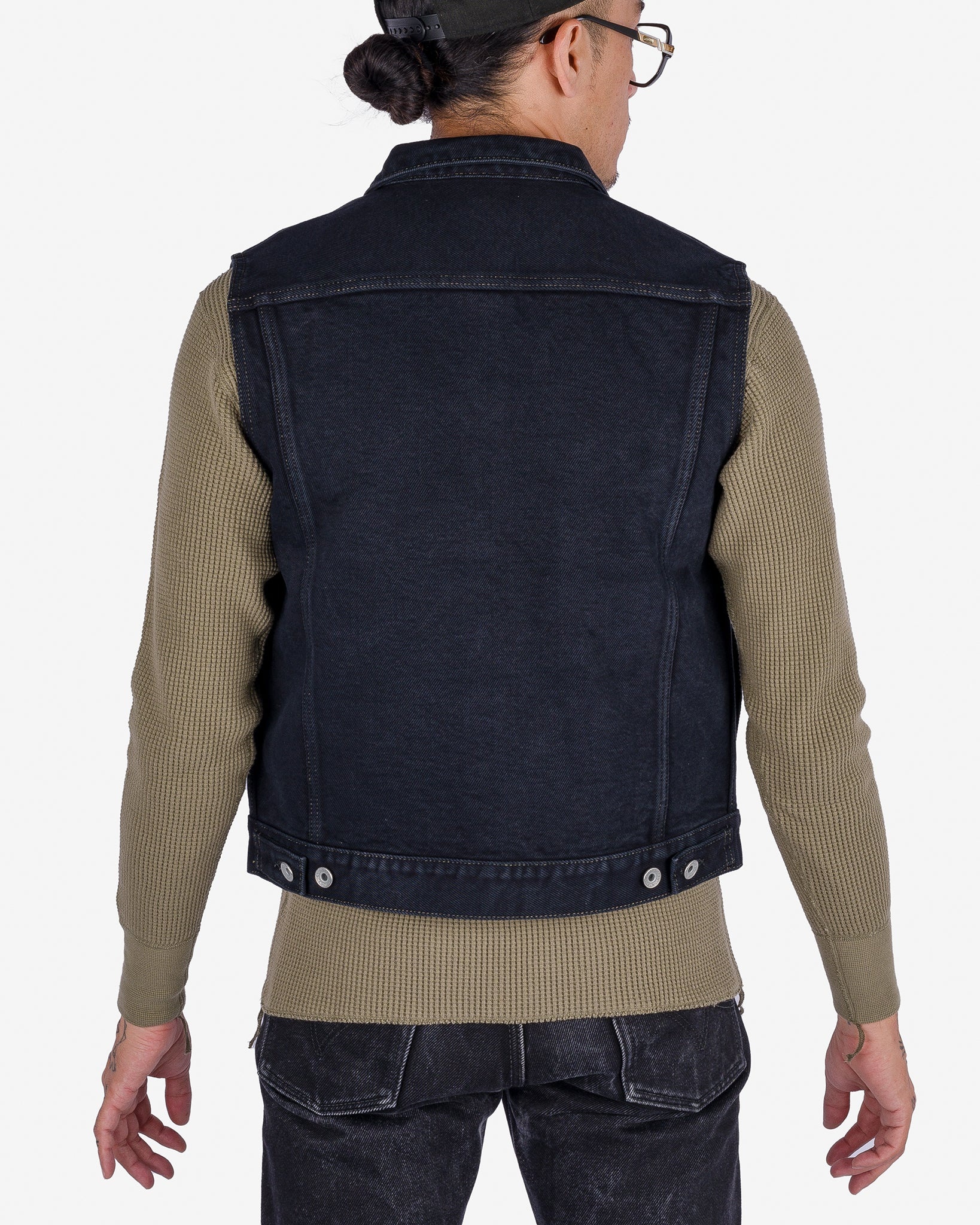 IH-526SVod 21oz Selvedge Denim Modified Type III Vest - Indigo Overdyed Black - 3