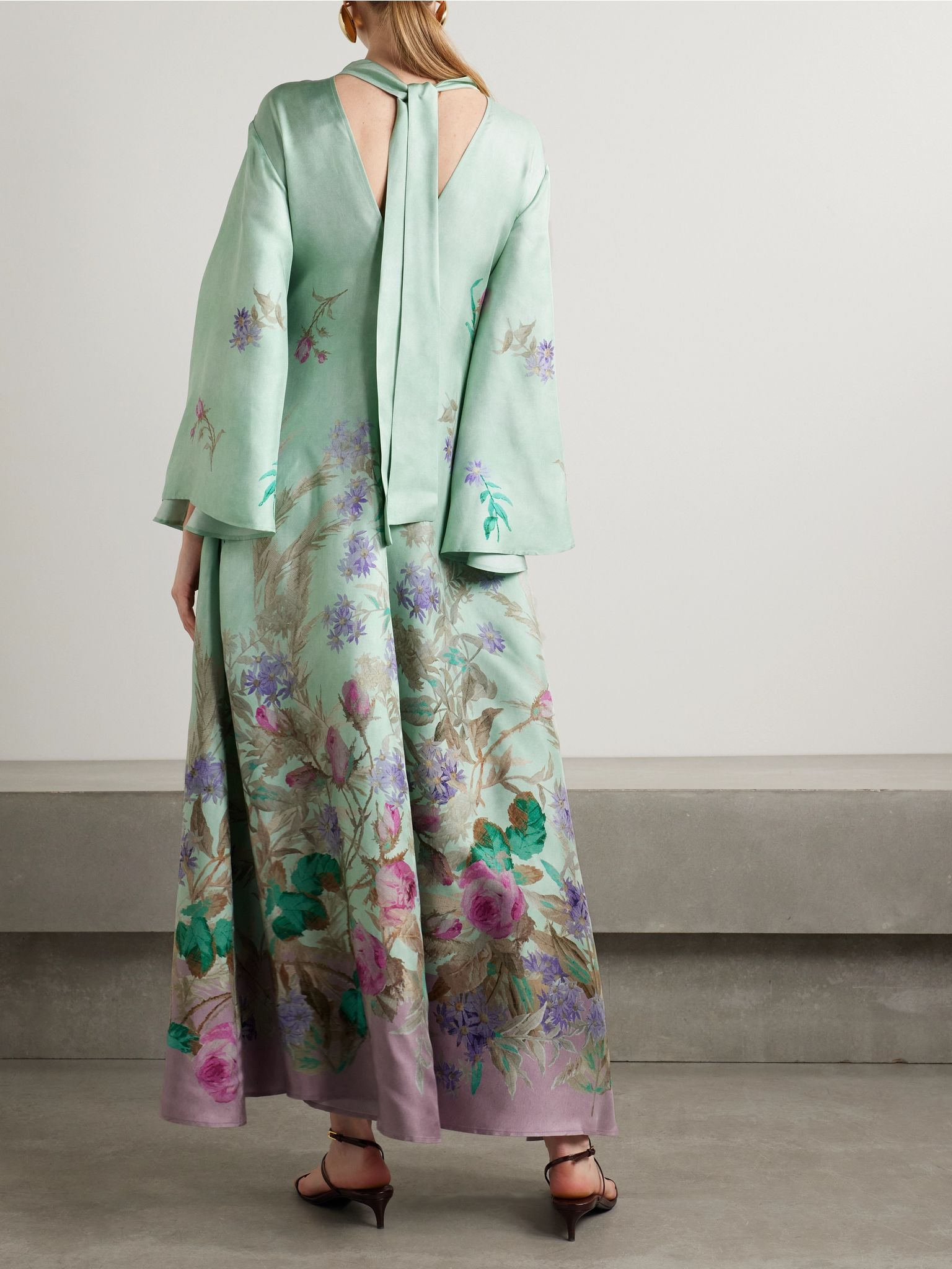 Magnifico floral-print silk-twill maxi dress Green - 3