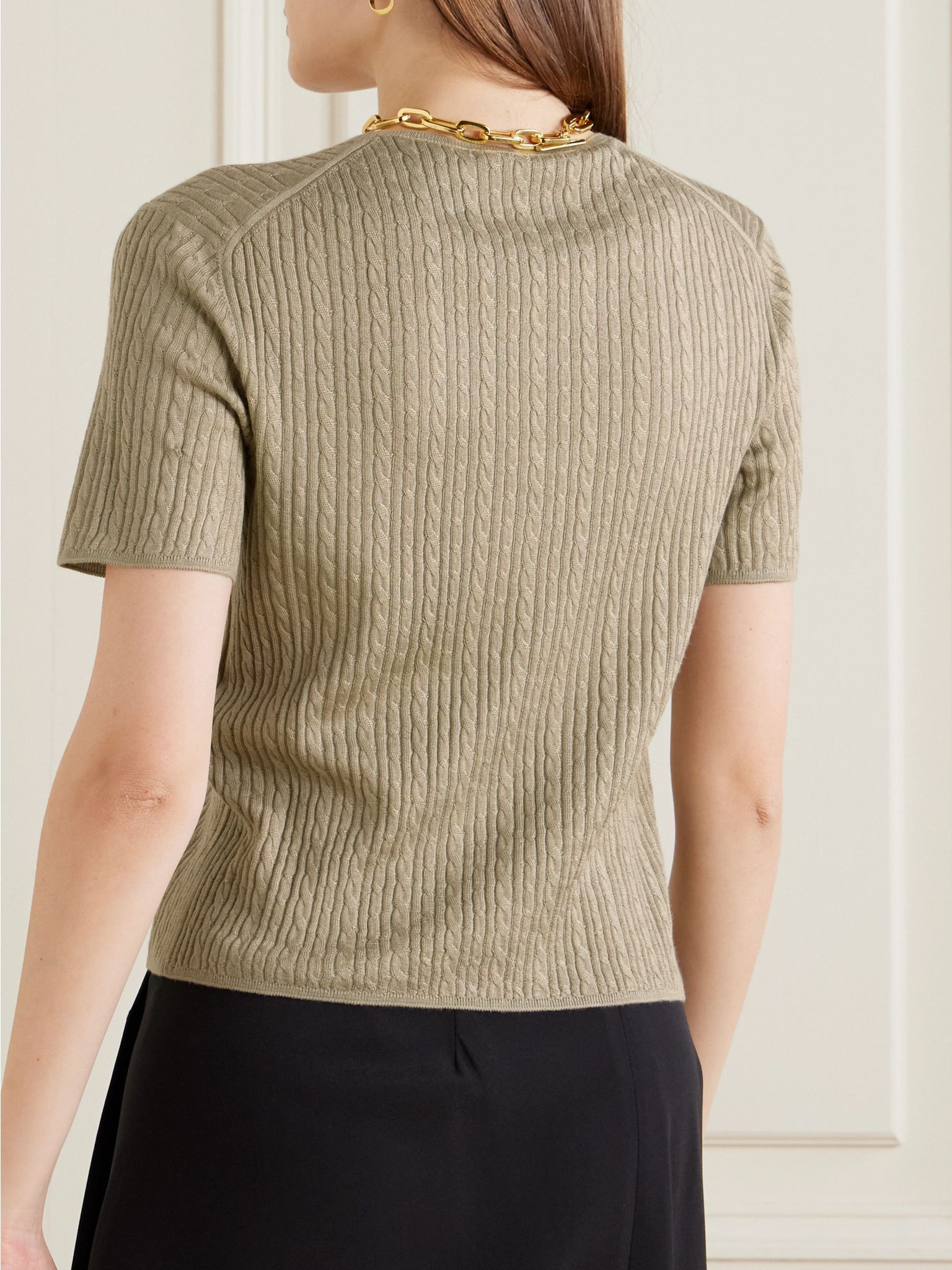 Rimella cable-knit cashmere and silk-blend T-shirt Sage green - 3