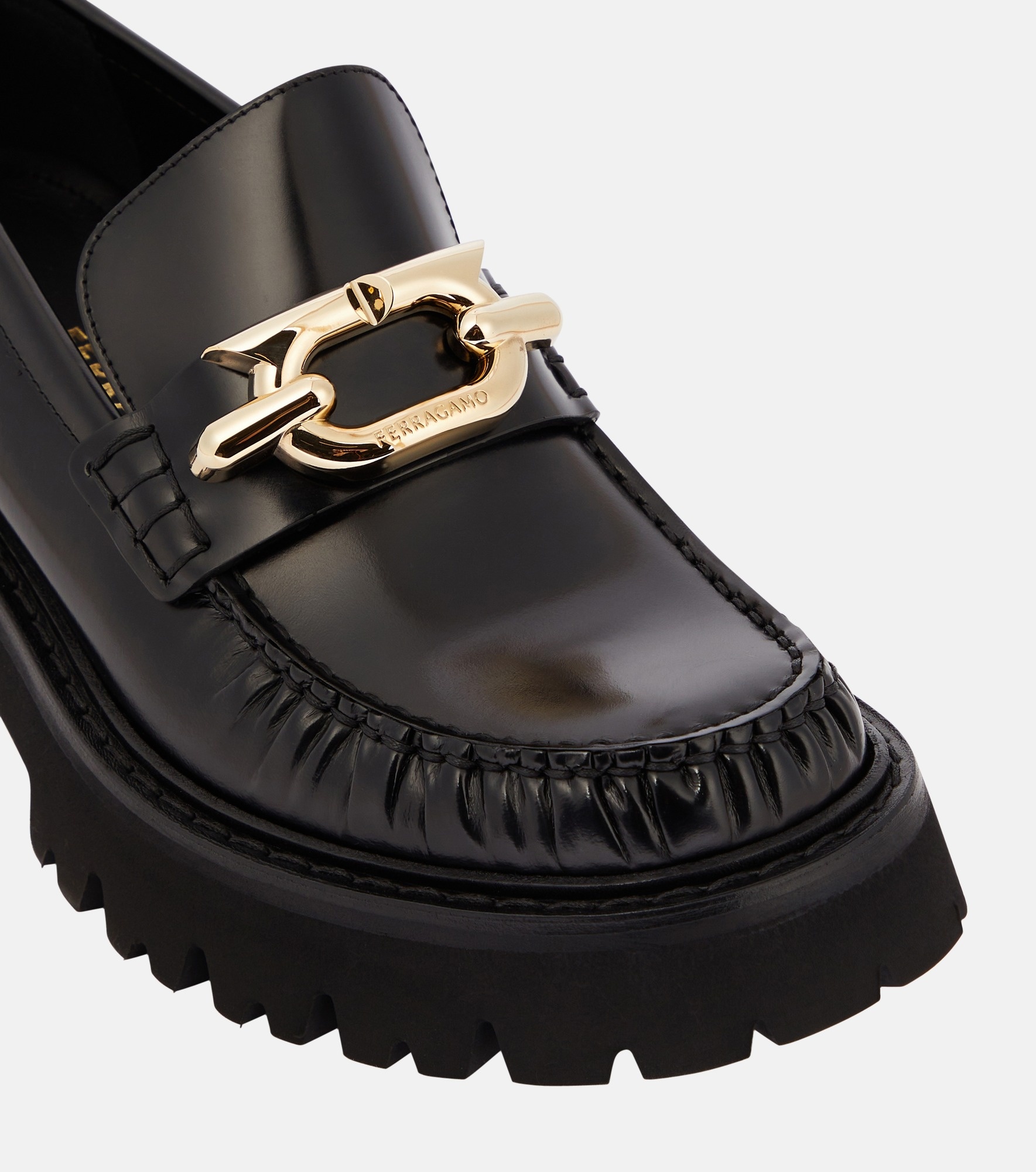 FERRAGAMO Ofelia embellished glossed-leather loafers