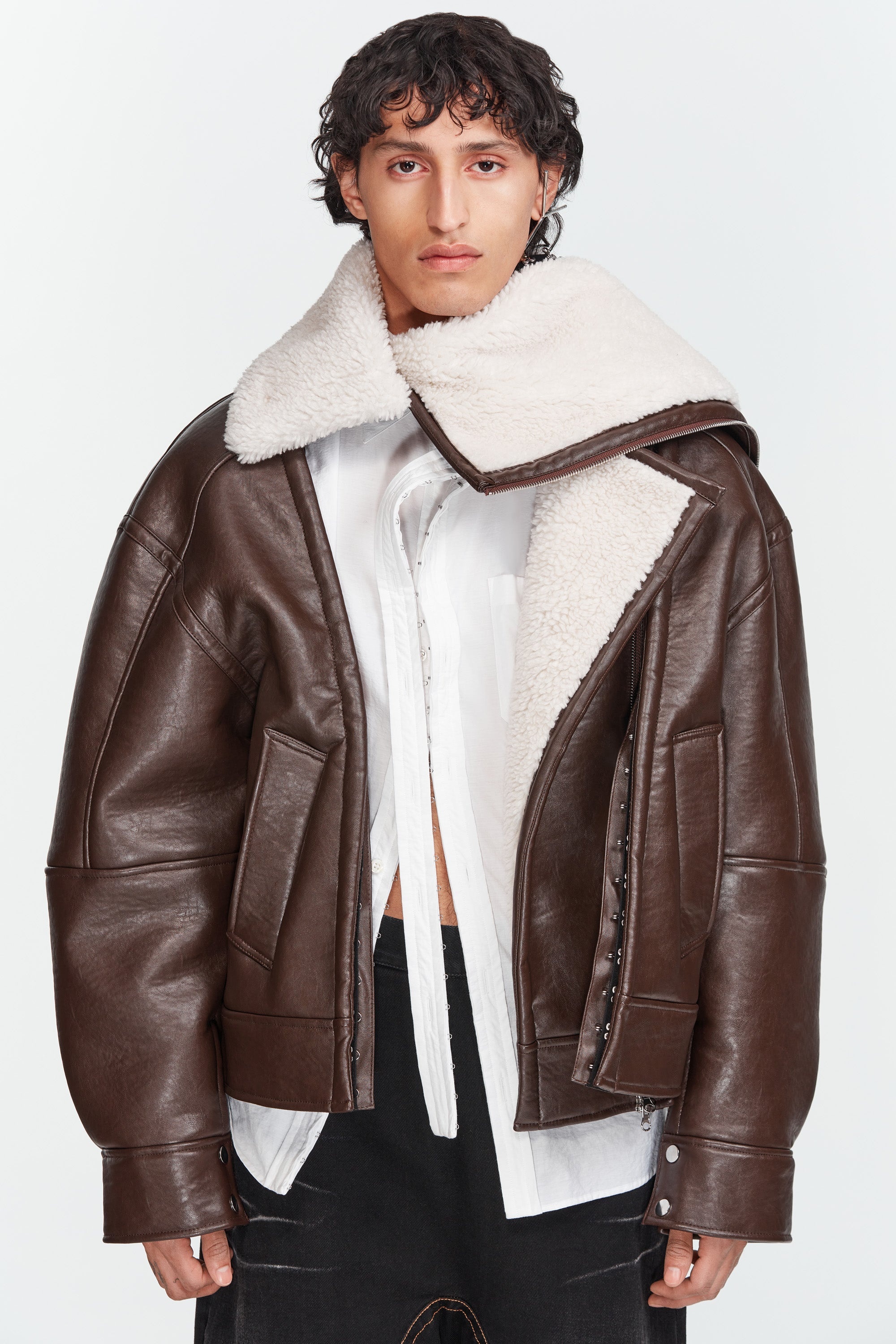 Hook and Eye Shearling Jacket - 8