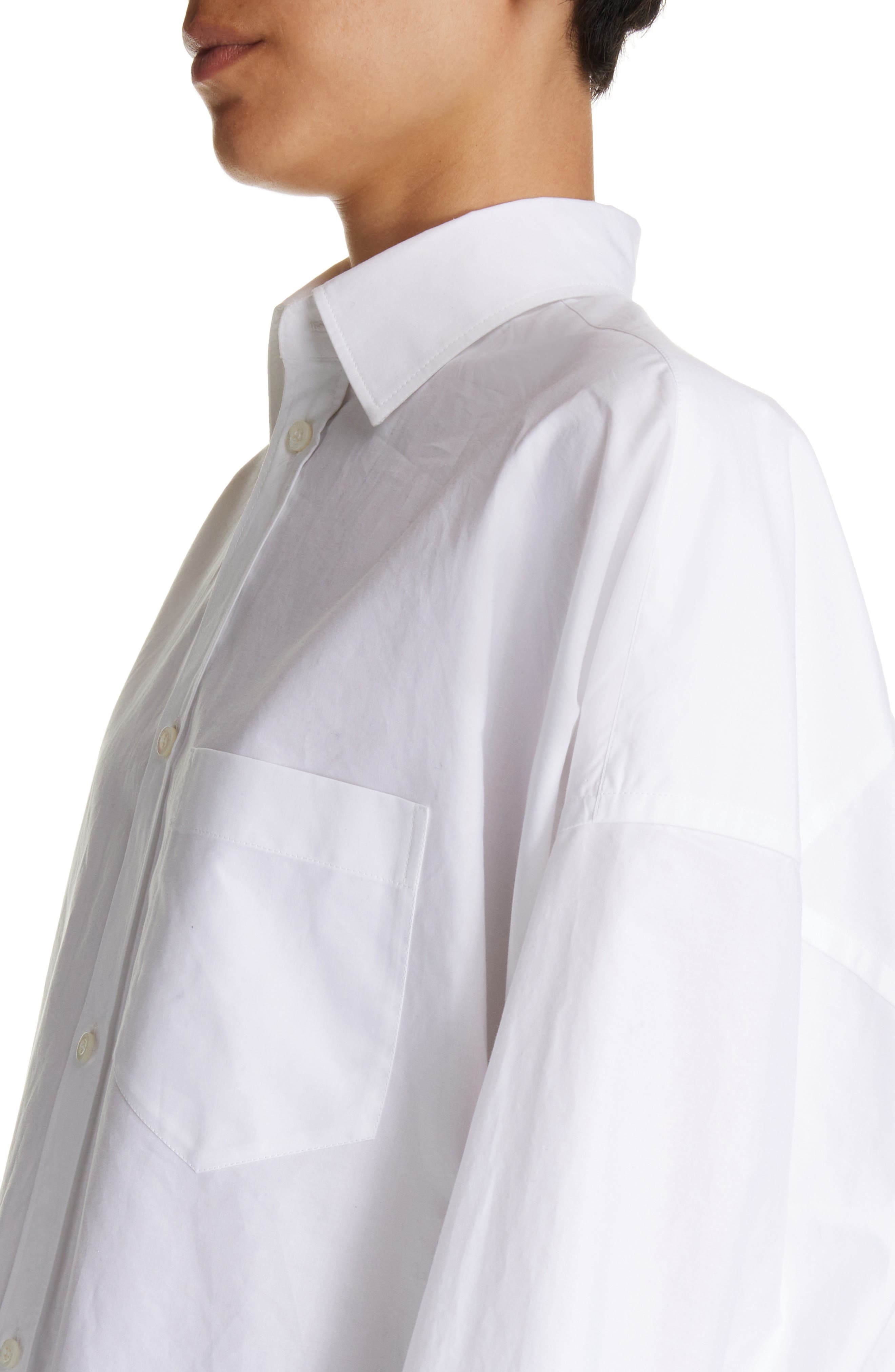 Oversize Crystal Logo Cotton Button-Up Cocoon Shirt - 4
