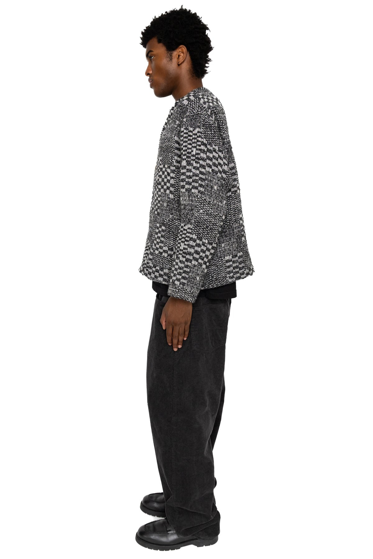 Knit Cardigan Block Jacquard - Black/White - 4