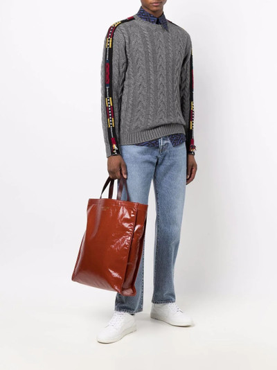 Etro geometric-tape cable-knit jumper outlook