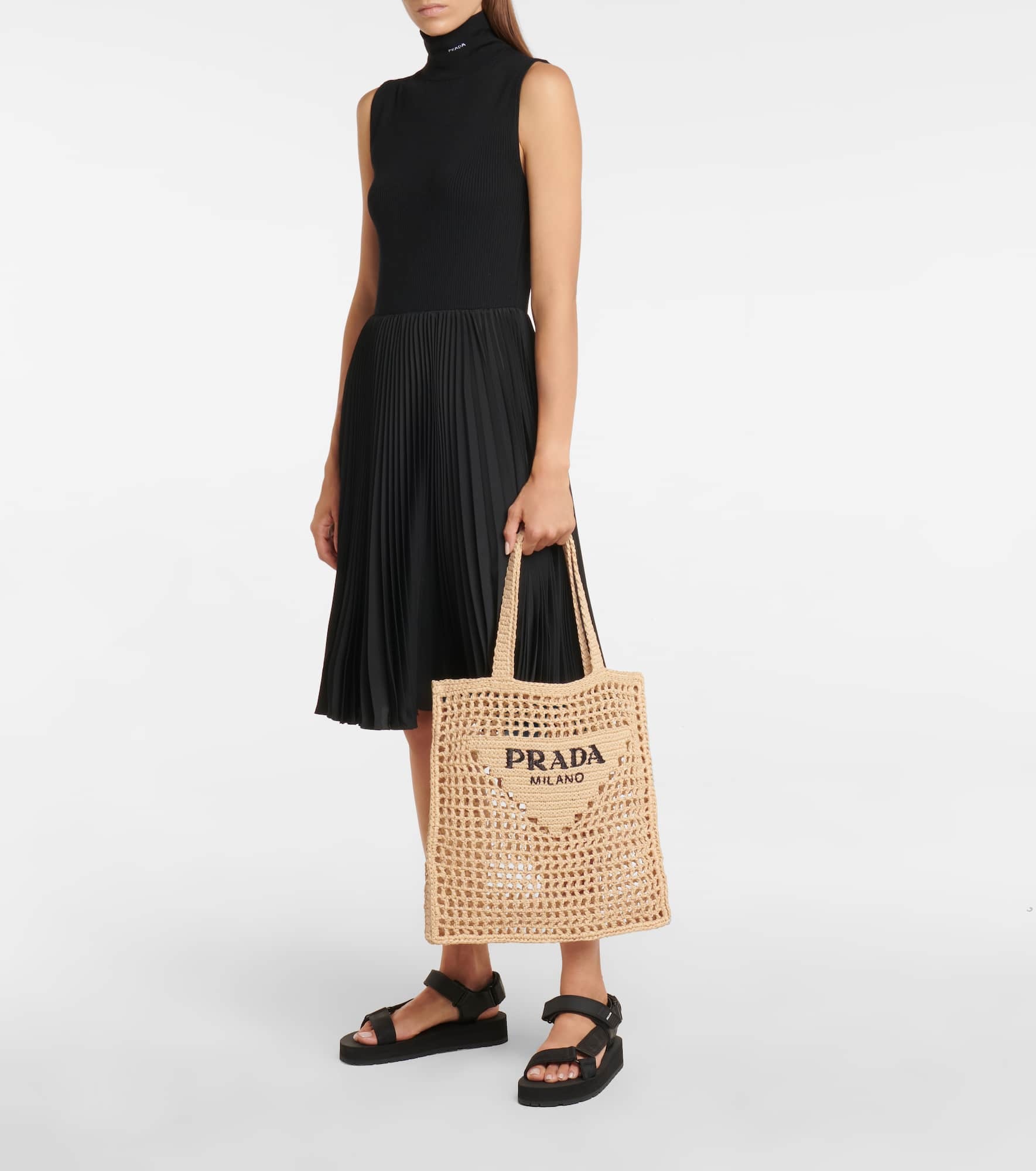Small logo raffia tote - 5