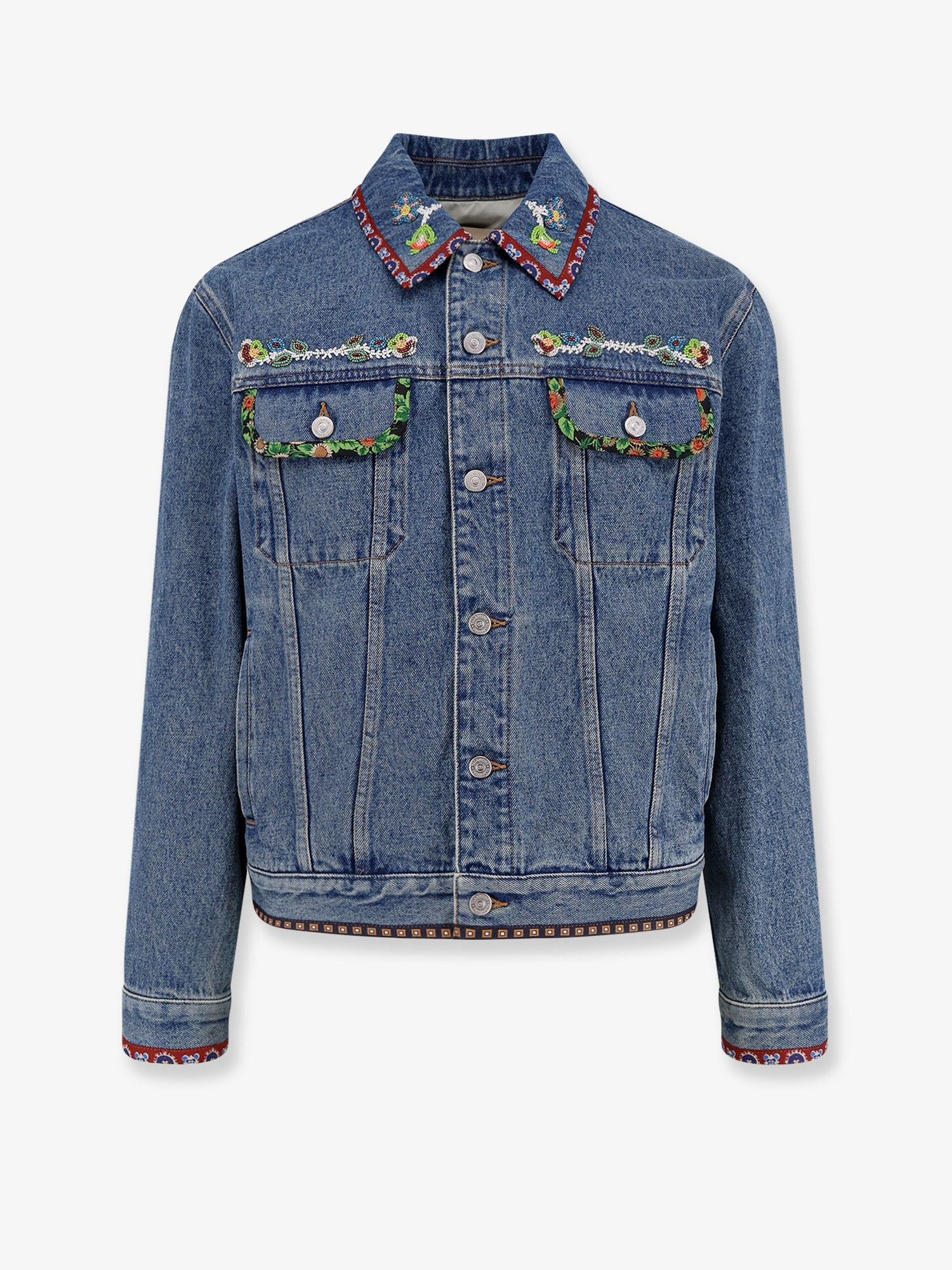 DENIM JACKET WITH MULTICOLOR EMBROIDERY - 1