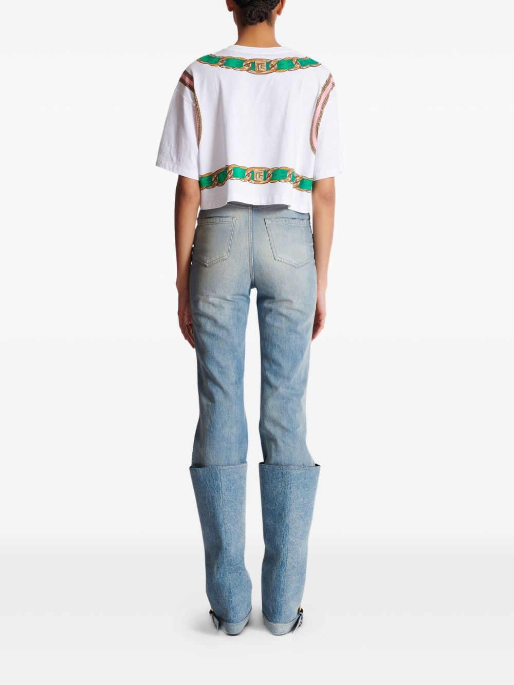 Foulard-print cropped T-shirt - 4