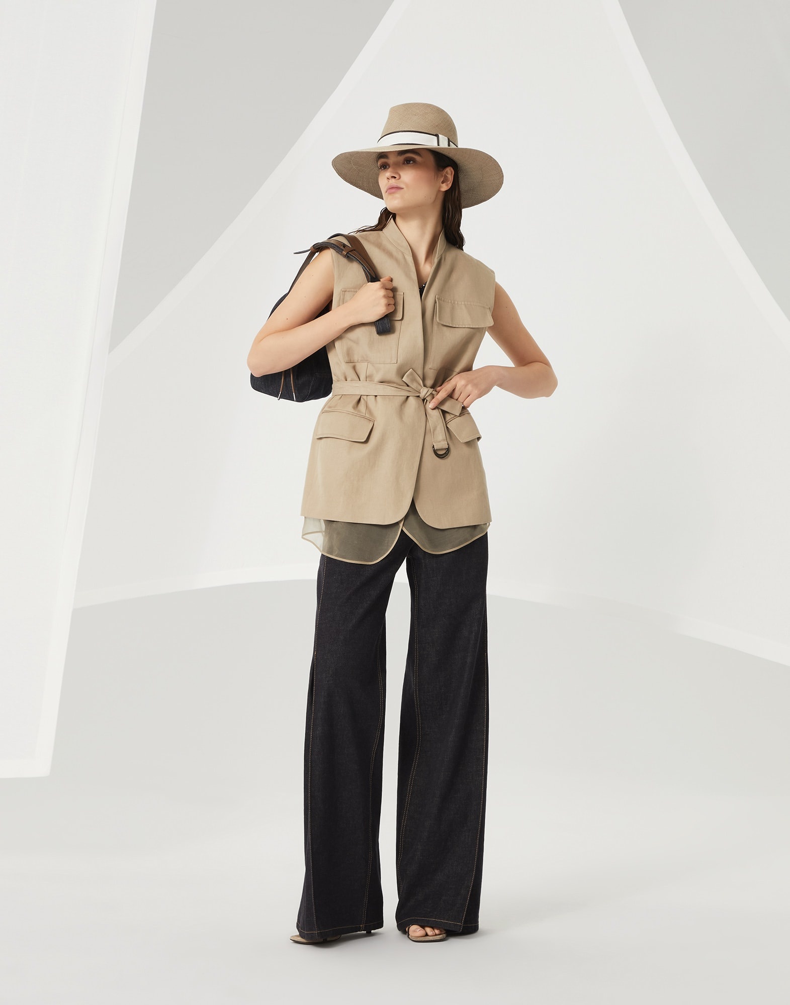 No-fade denim loose flared trousers with monili - 4
